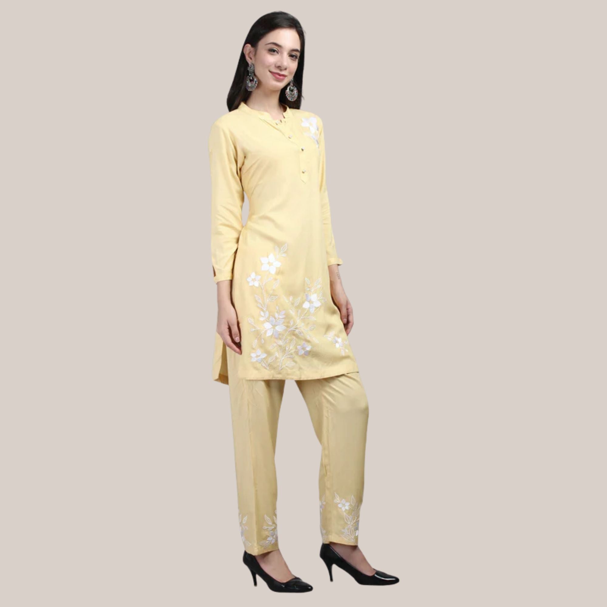 Rayon Cor-ord Set With Machine Embroidery