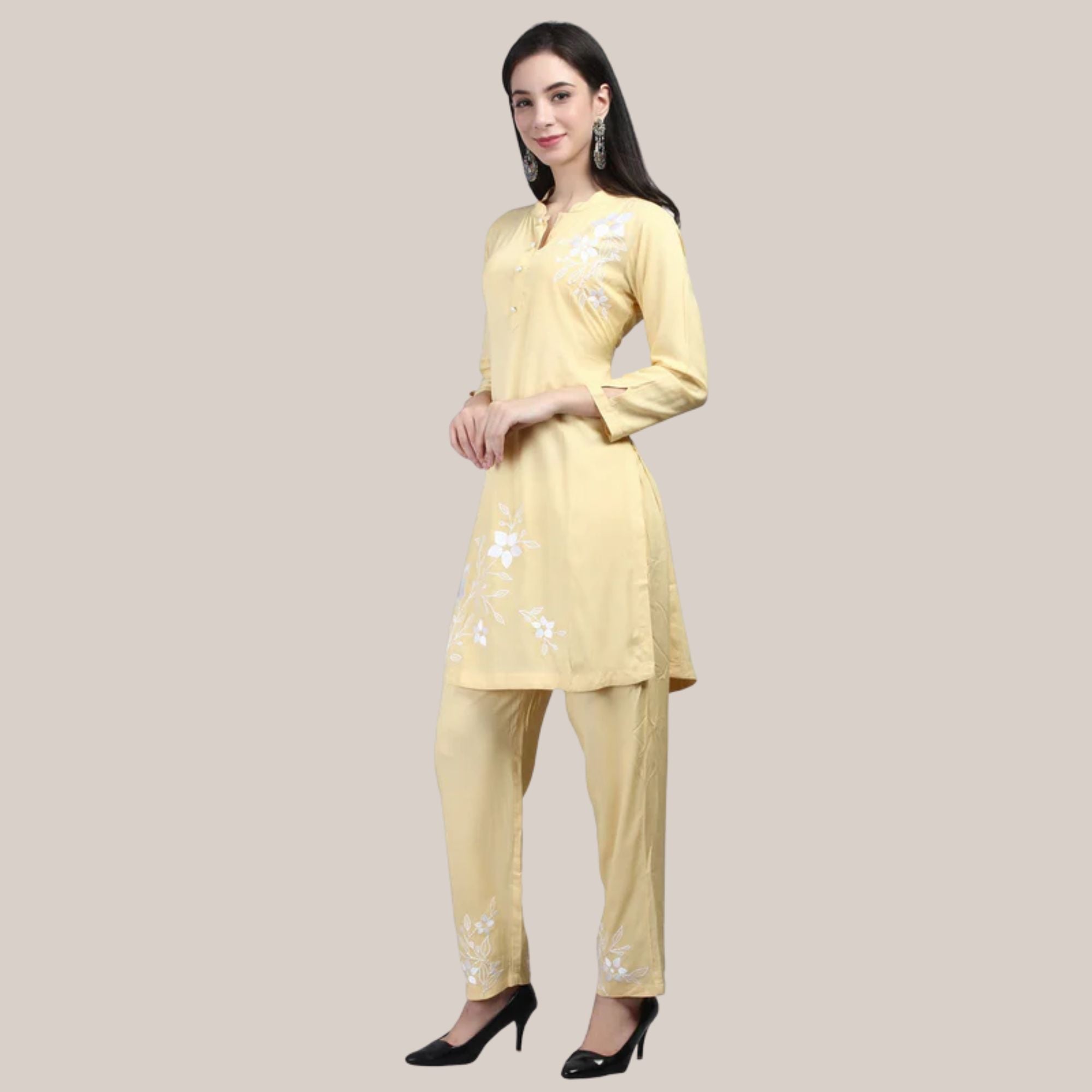 Rayon Cor-ord Set With Machine Embroidery