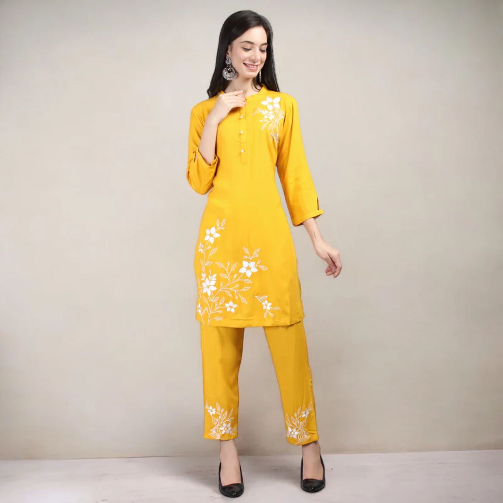Rayon Cor-ord Set With Machine Embroidery