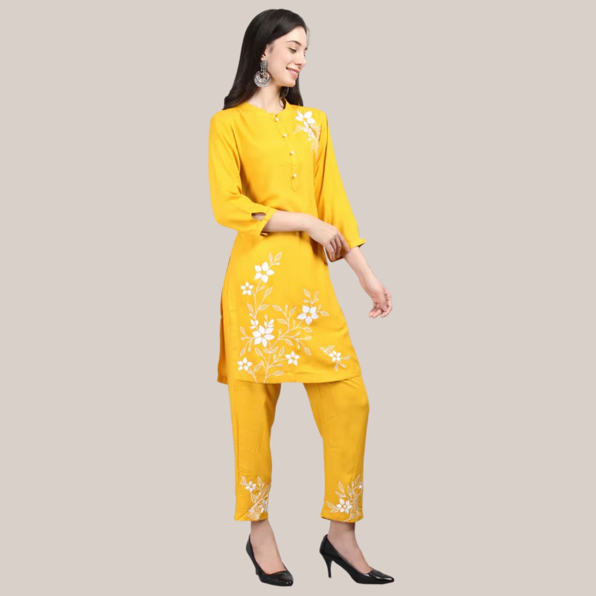 Rayon Cor-ord Set With Machine Embroidery