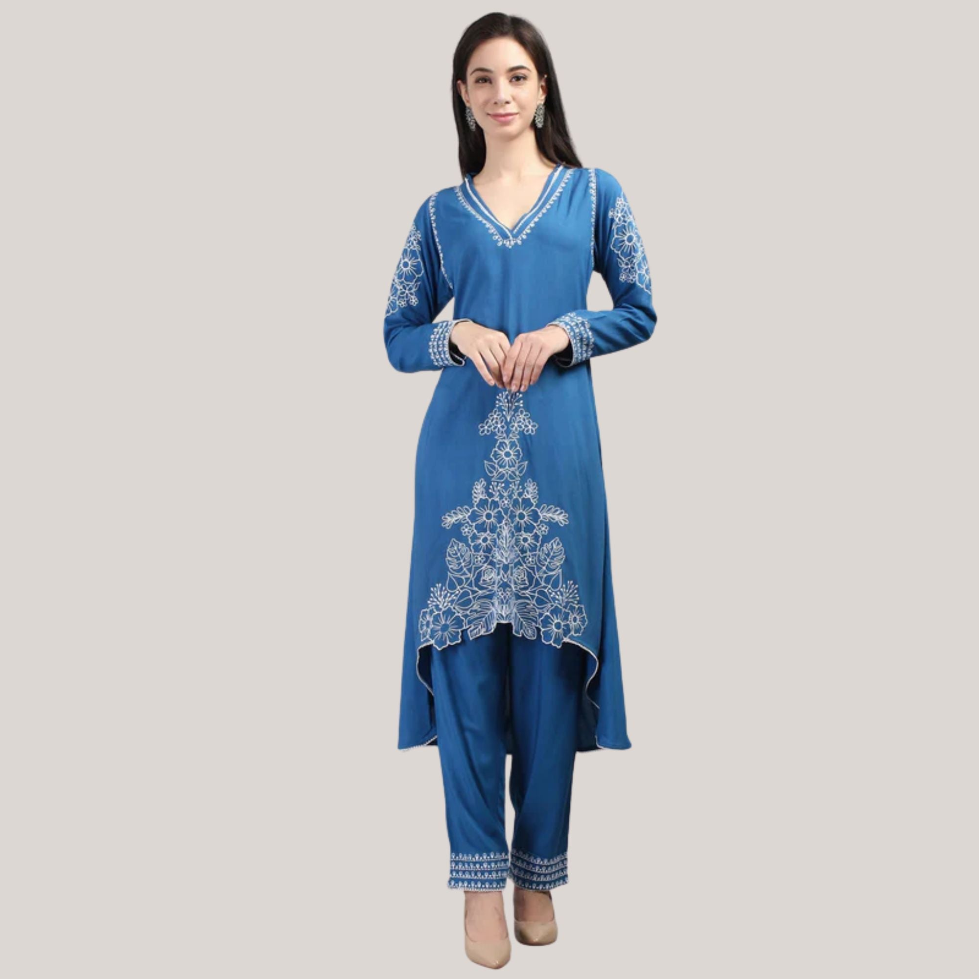 Blue Embroidered Kurta Set