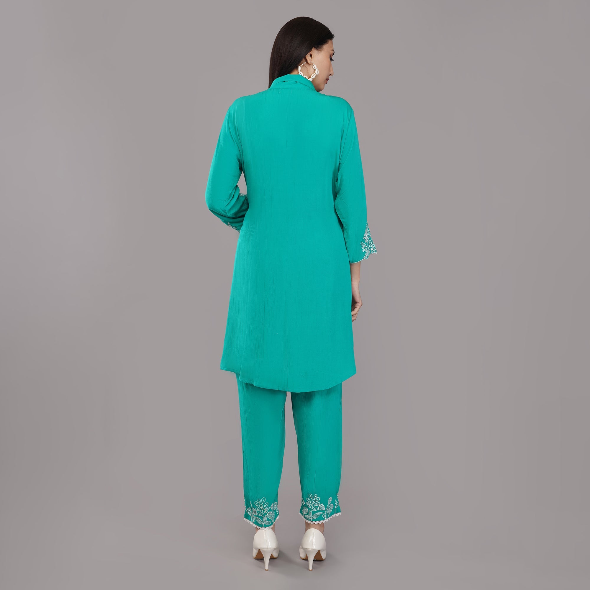 Rayon Fabric Co-ord Set With Machine Thread Work Krishika Kreation