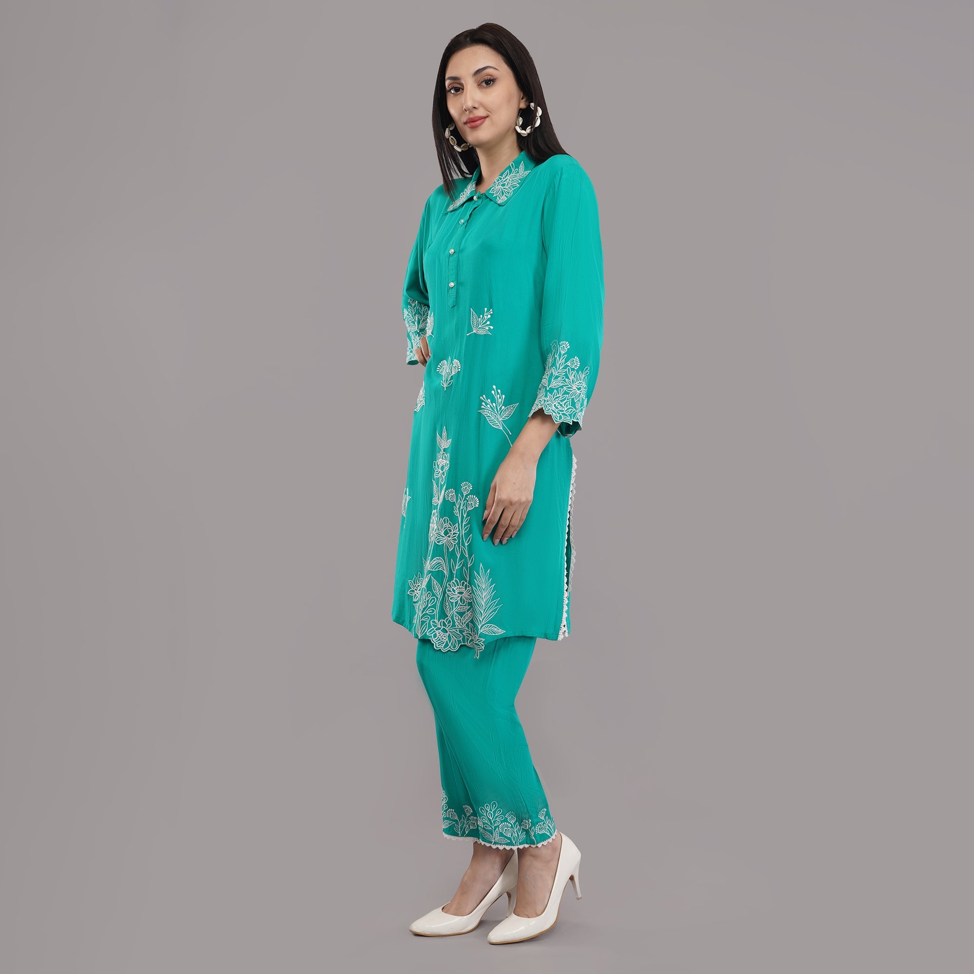 Rayon Fabric Co-ord Set With Machine Thread Work Krishika Kreation
