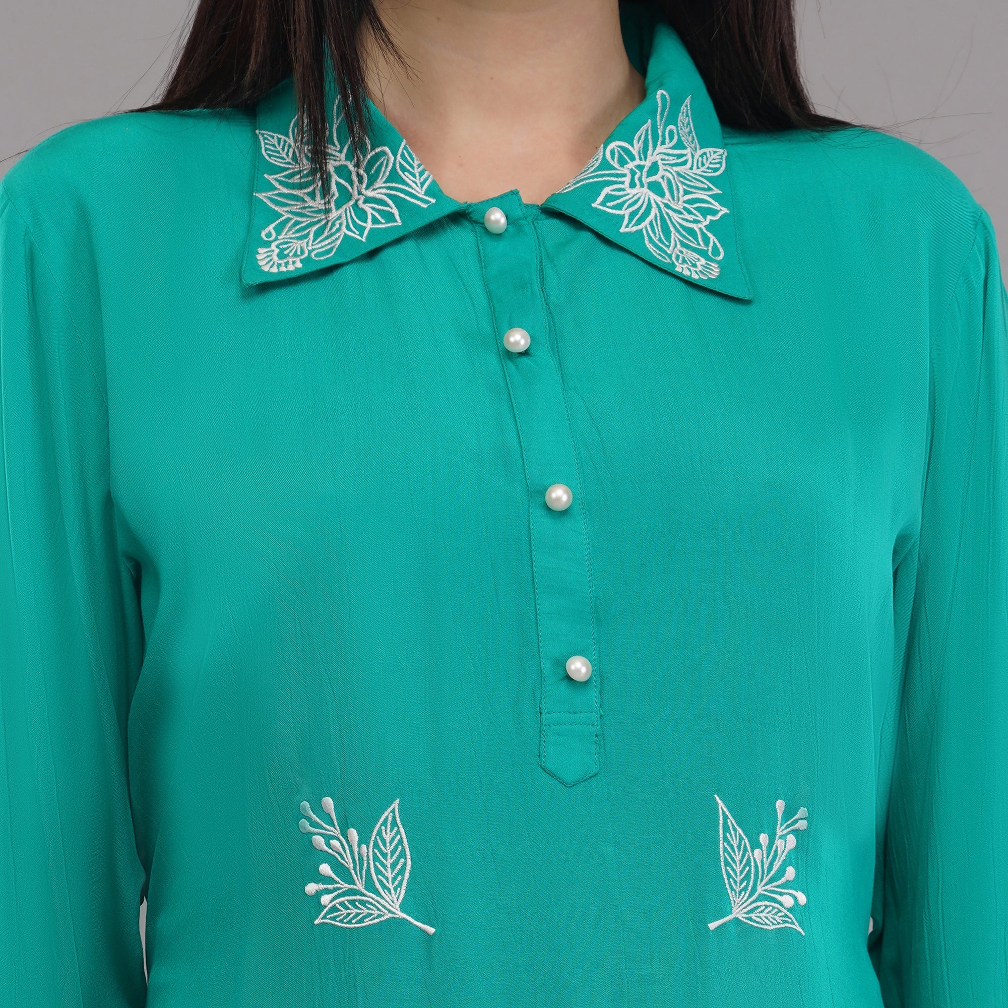 Rayon Fabric Co-ord Set With Machine Thread Work Krishika Kreation