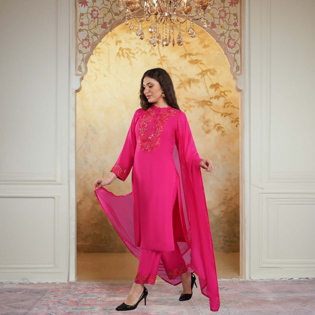 pink kurti set