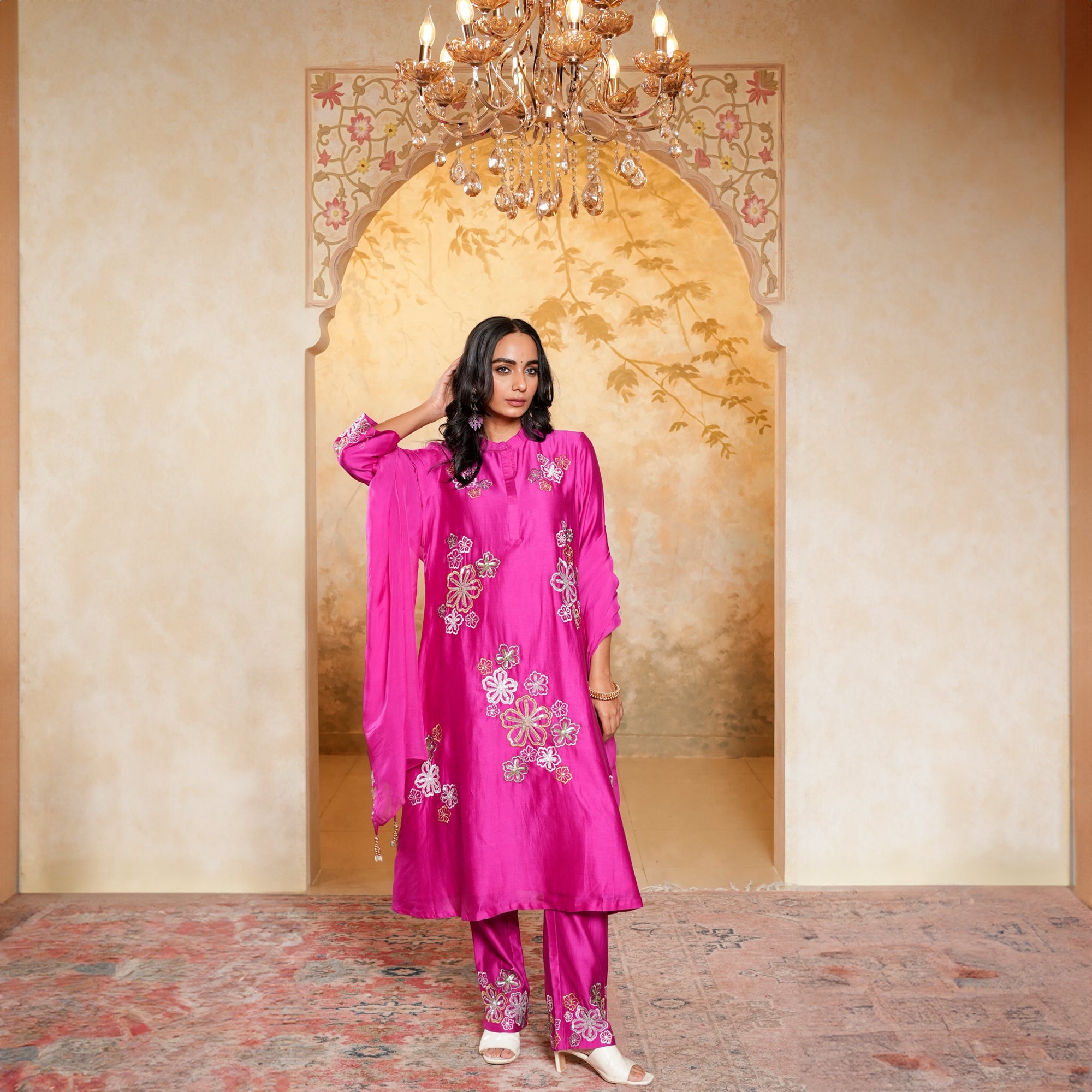 Traditional Chanderi suit with with handwork