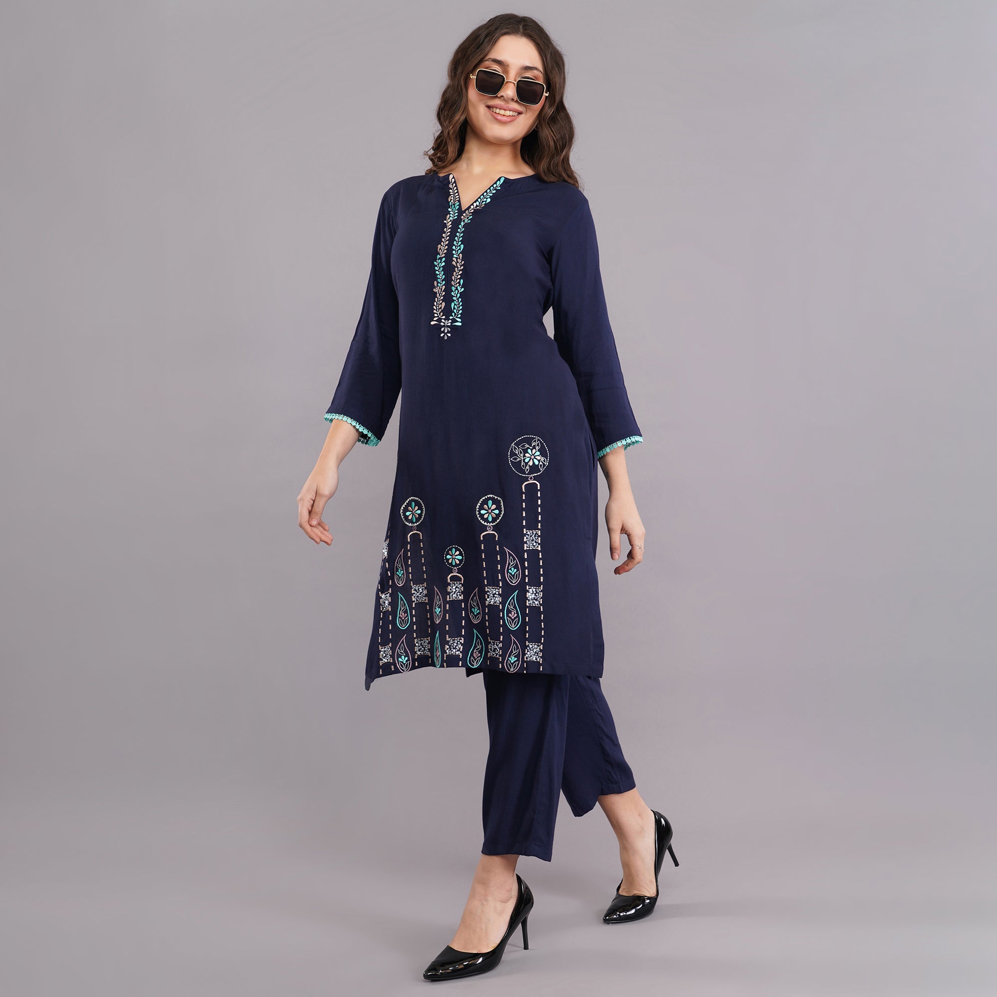 Navy kurti-pant set for woman