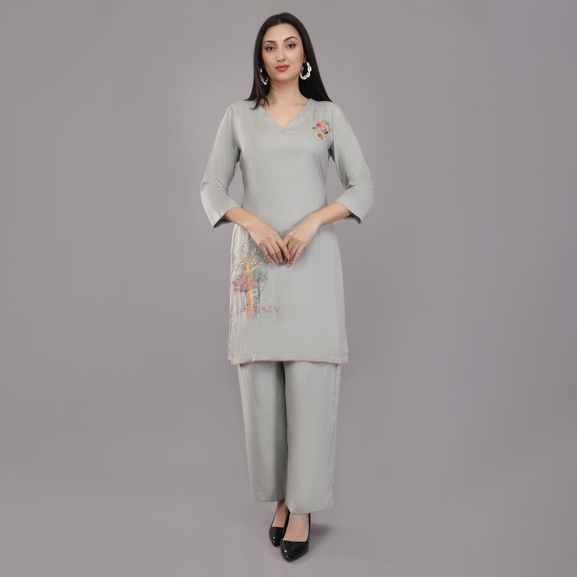 cotton blend grey kurti