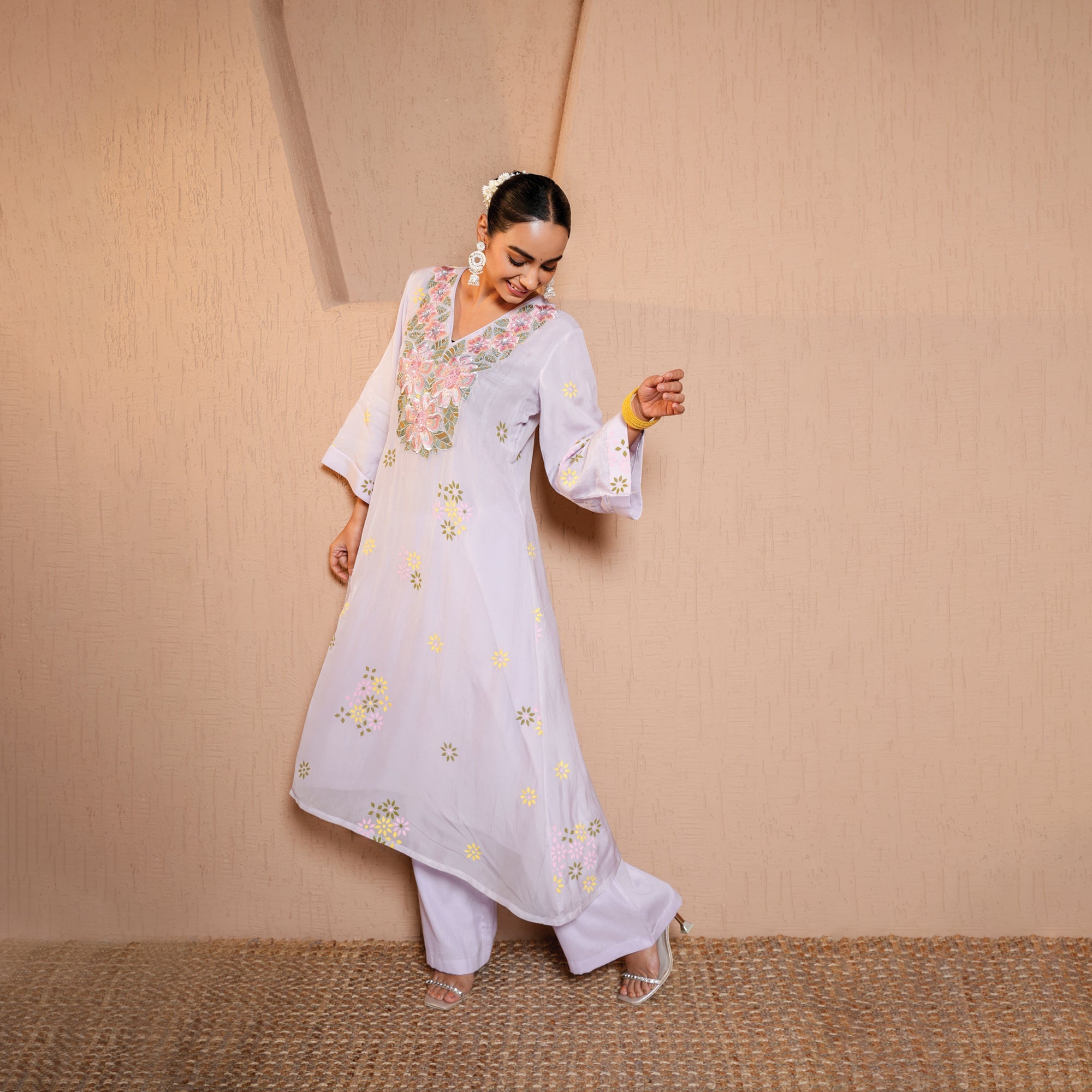 Floral thread Orgenza dress