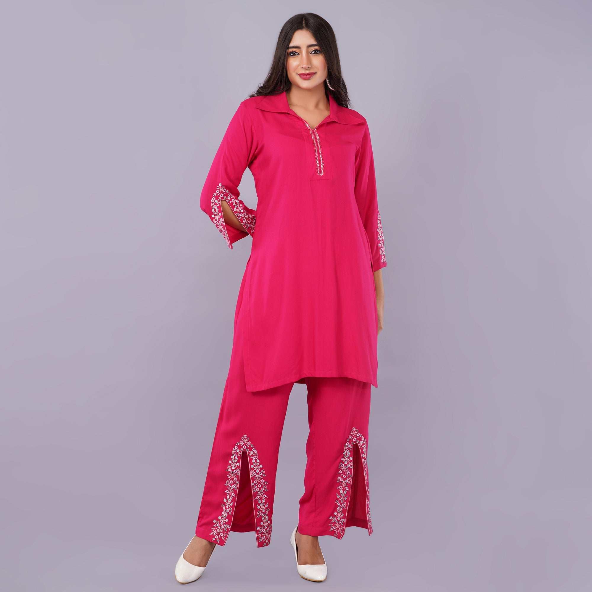 Kurti Pant Set With Cut & Embroidery