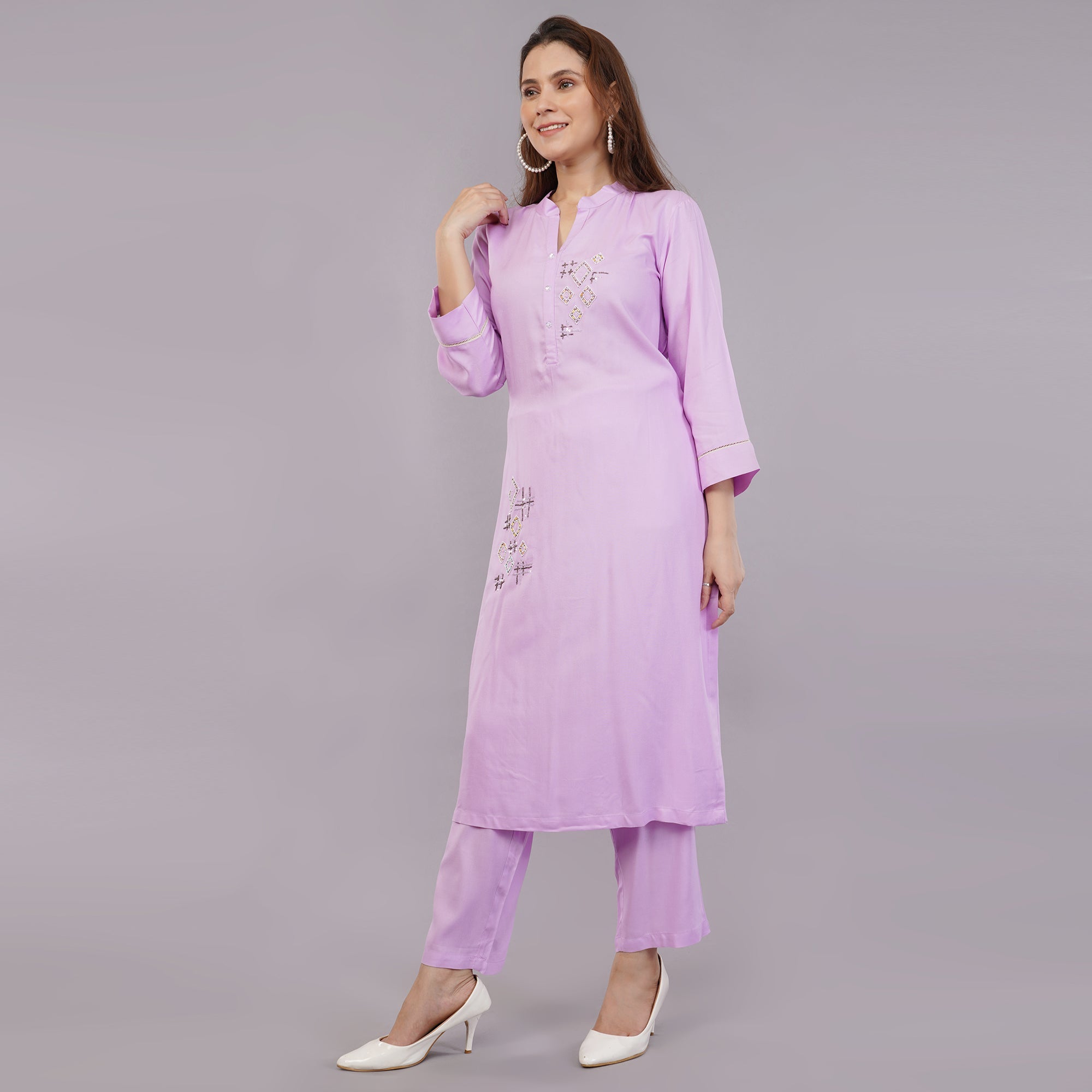 Rayon Kurti-Pant With Cut Dana Beads