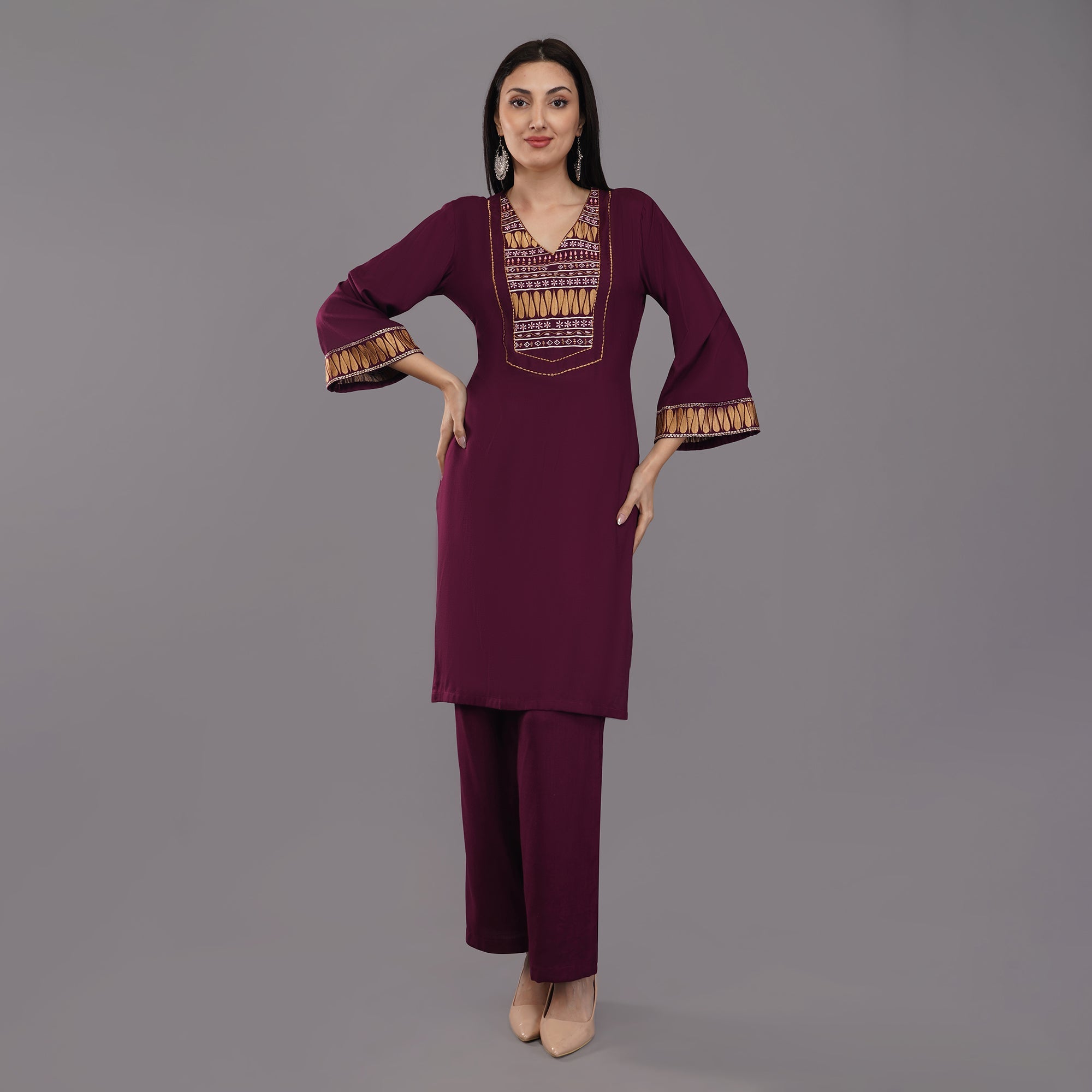Wine Colour Kurti Set