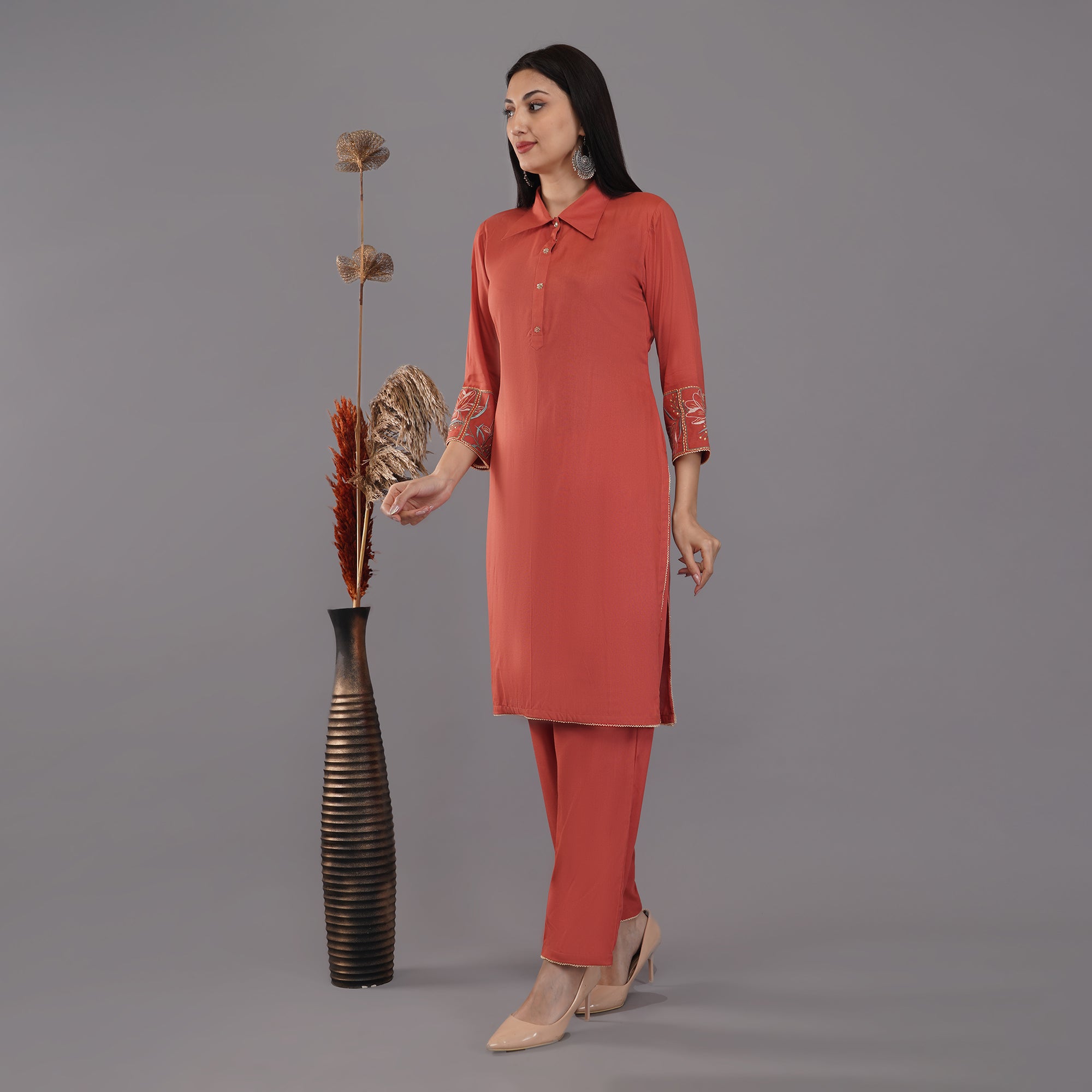 Rayon Brown Kurti-Pant