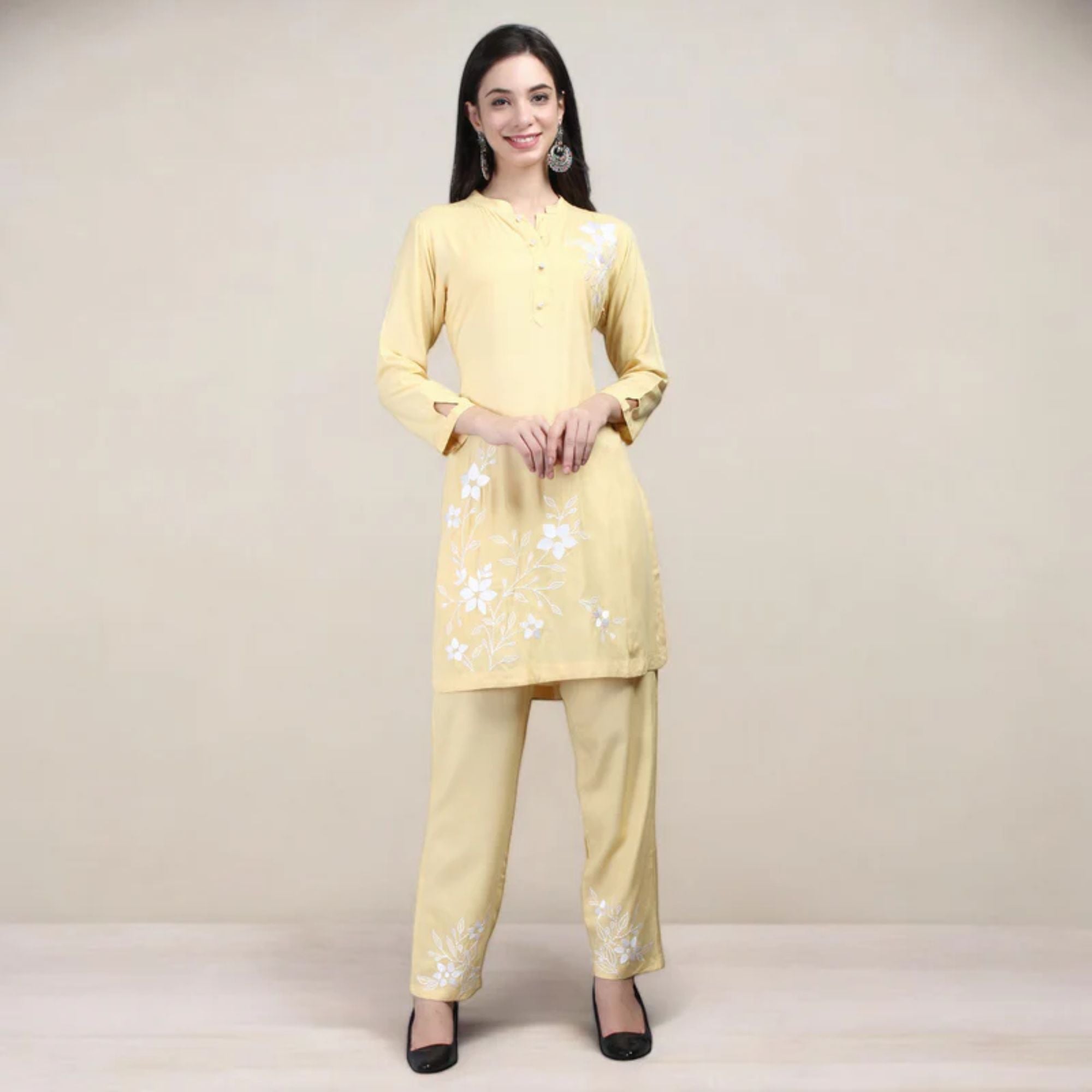 co ord set with machine embroidery
