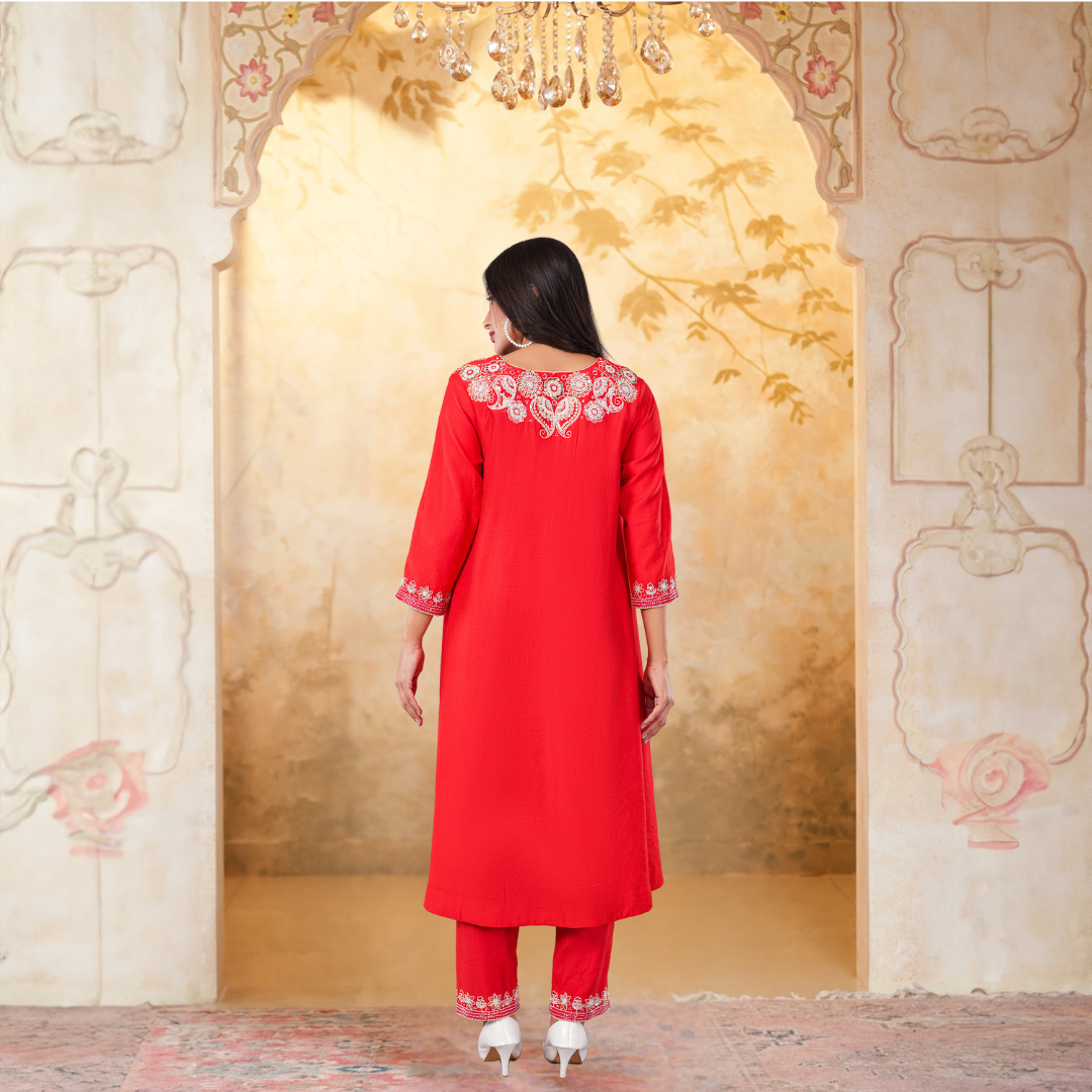 Red Chanderi Silk Suits