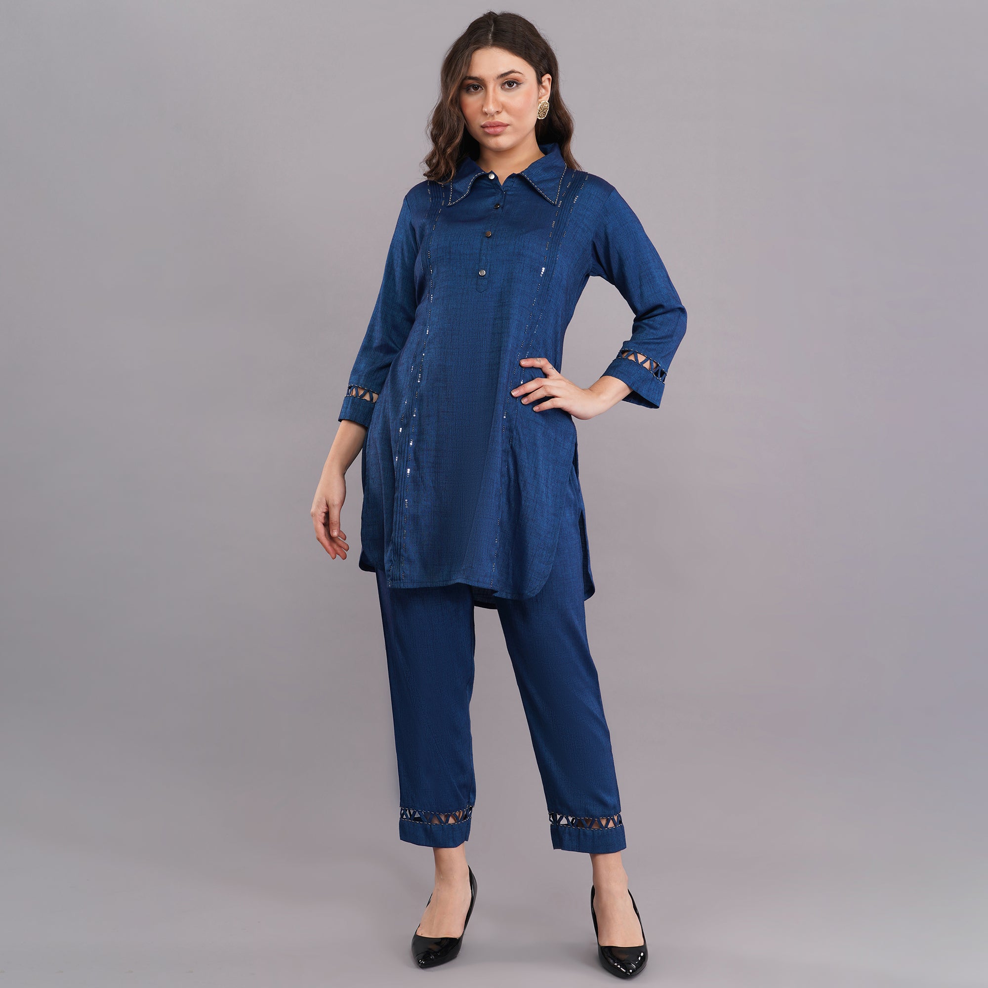 Blue Straight Rayon Co-ord Set