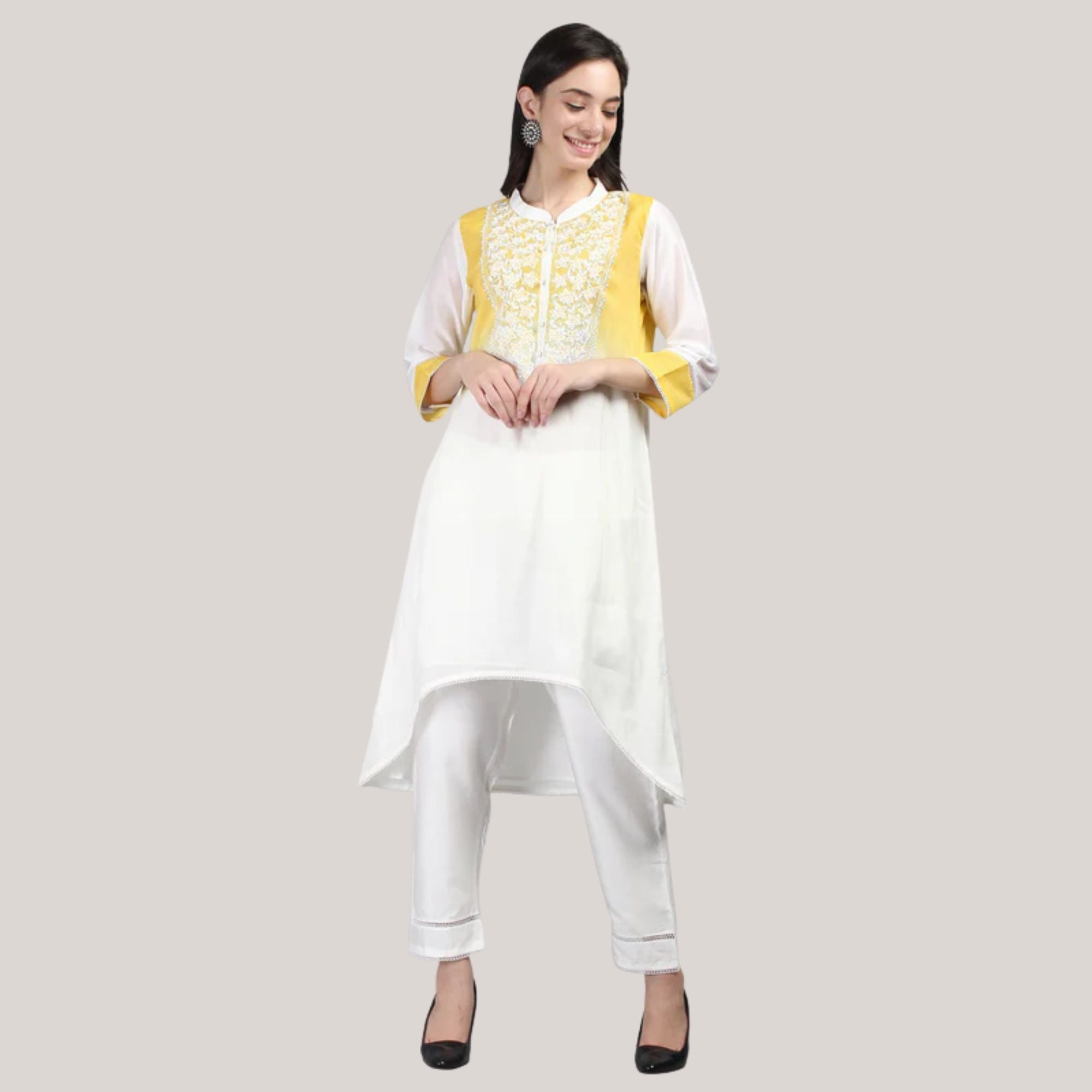 white and yellow Suit Set