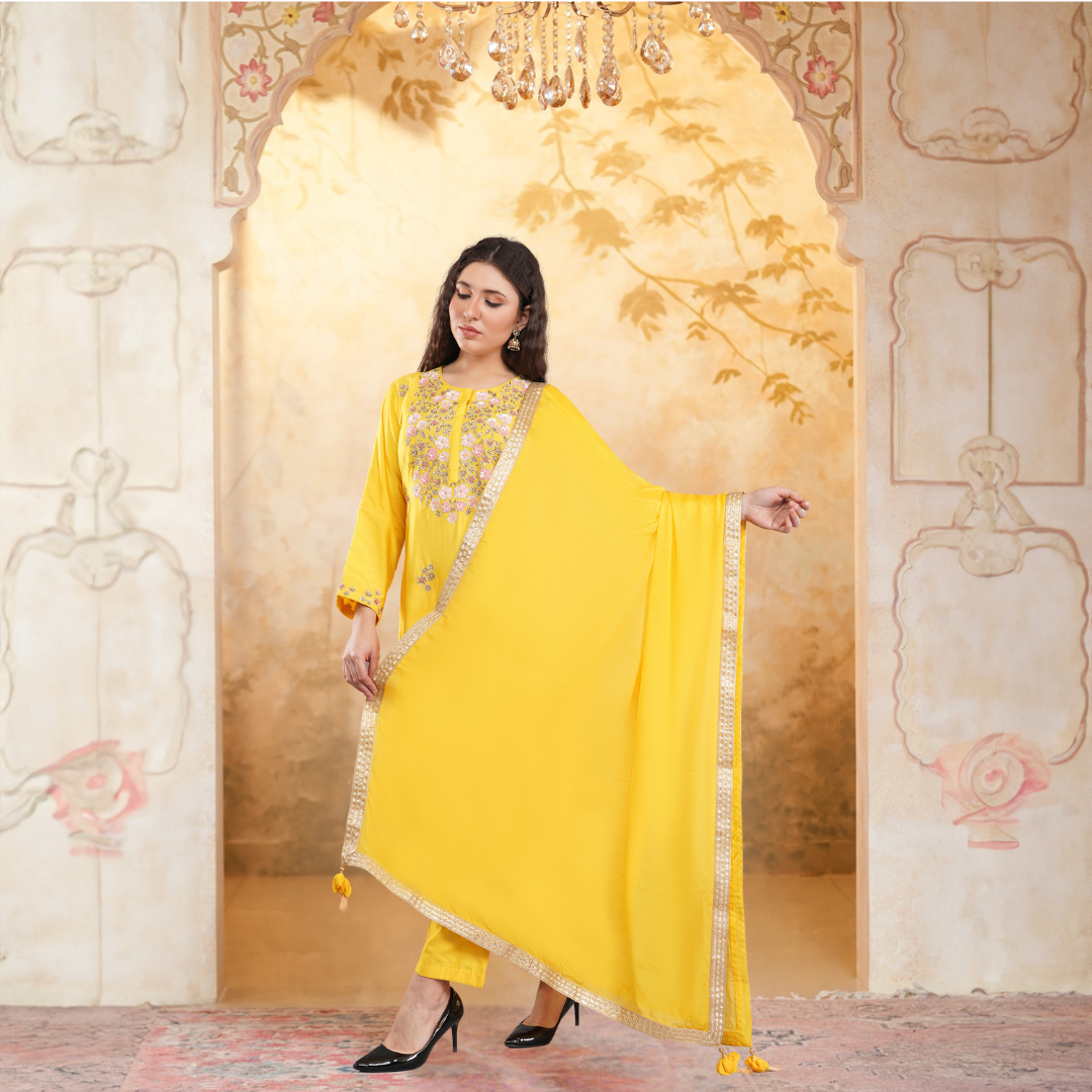 Chanderi A-line Suit Set