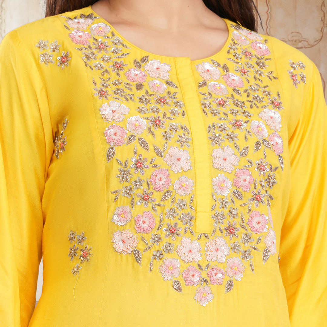 Chanderi Suit Set with Heavy Hand Work