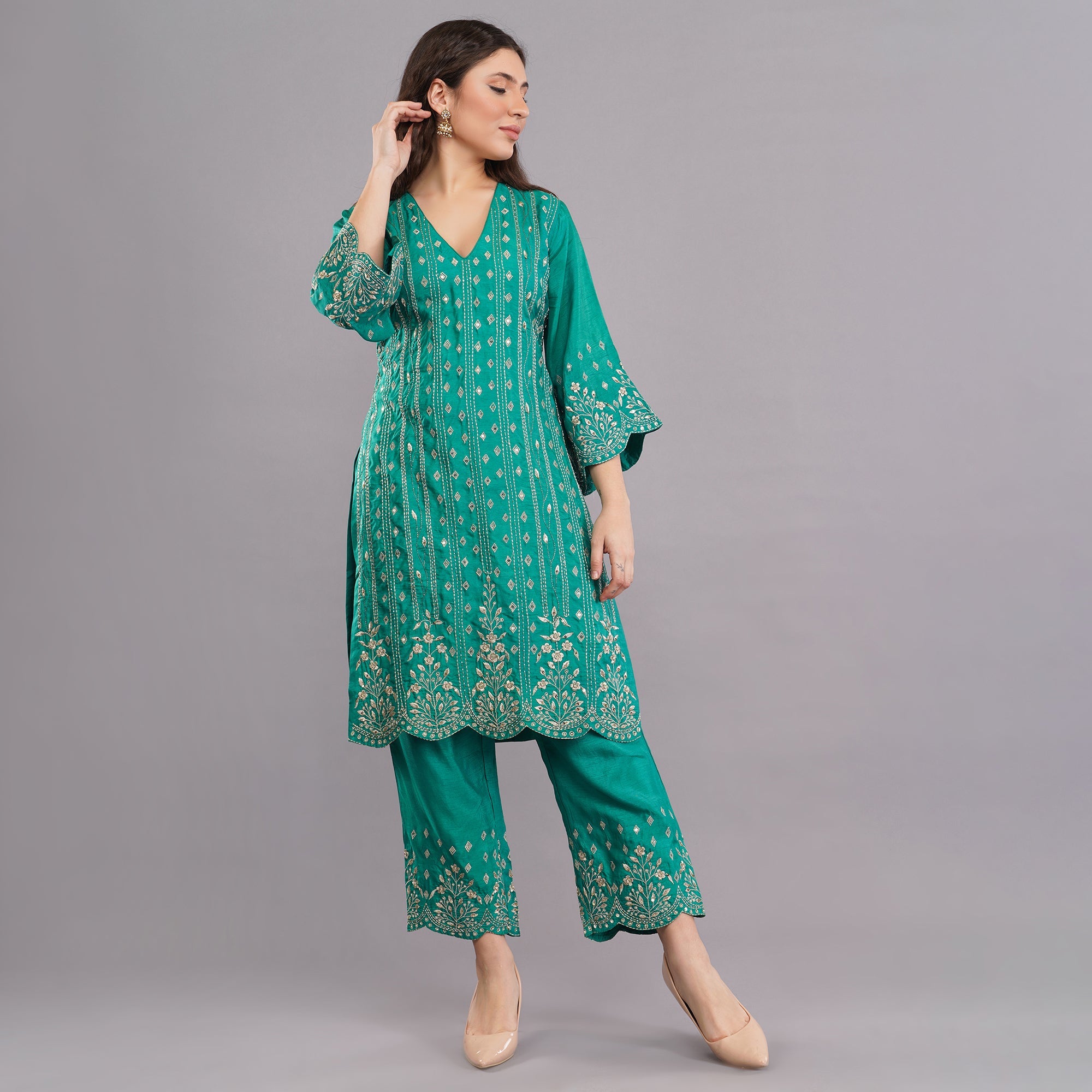 Chanderi Straight Suit With Zari Hand Work