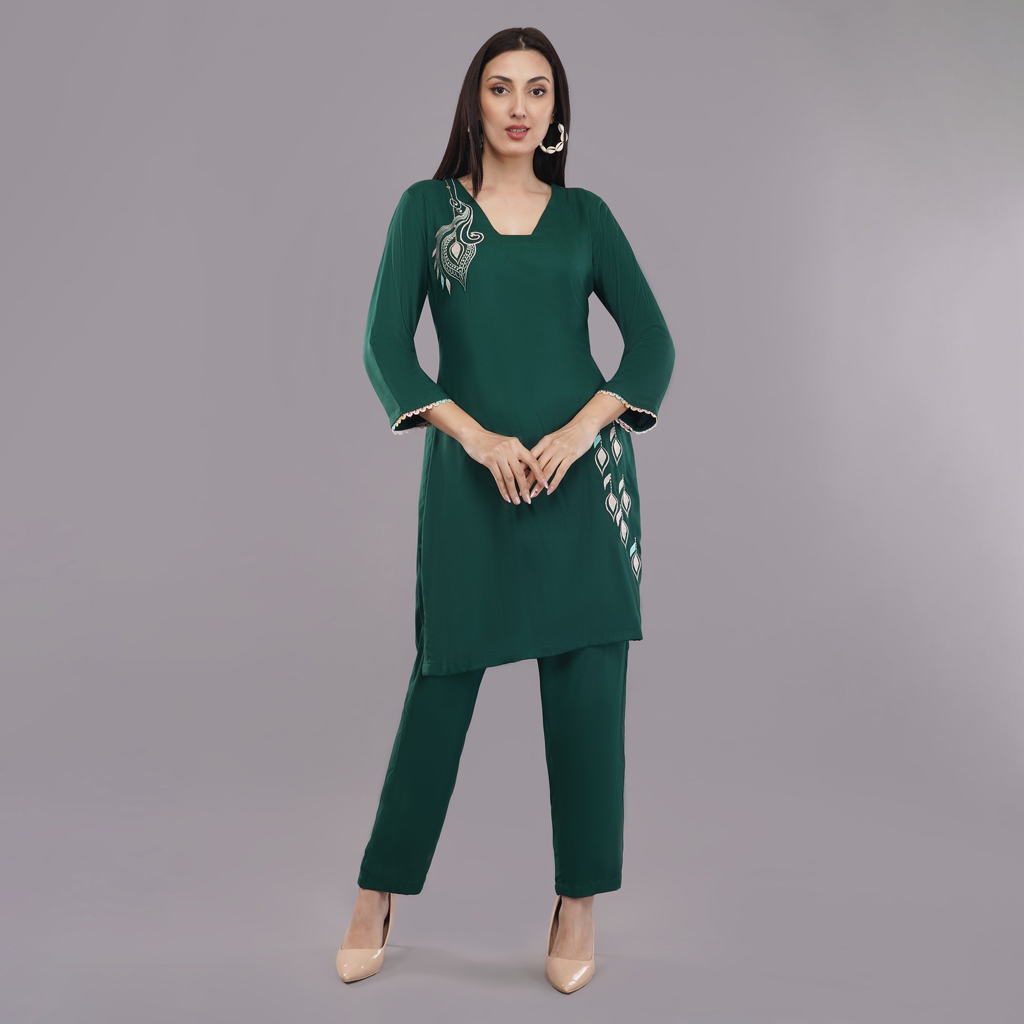 Bottle green kurta-pant set