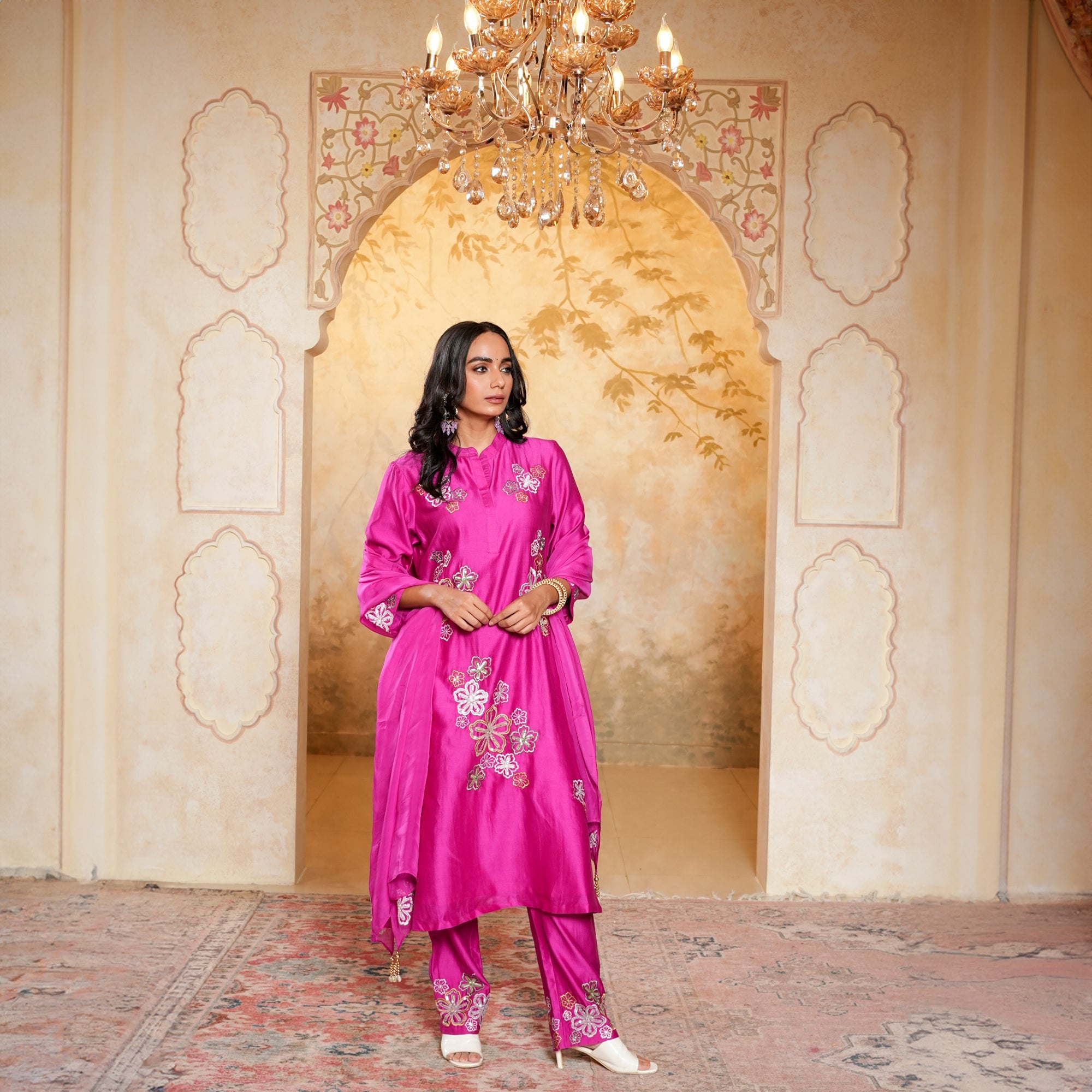Sequin-embellished Chanderi suit online