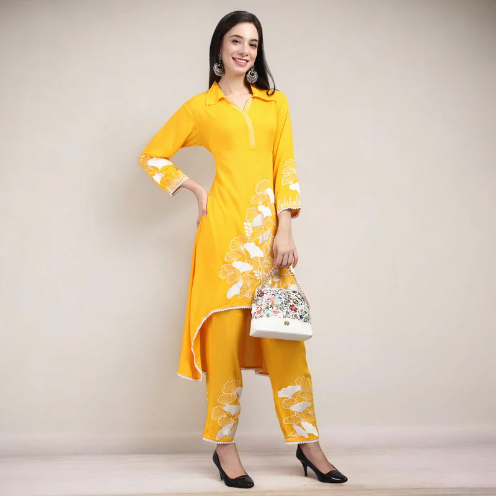 embroidered yellow kurti