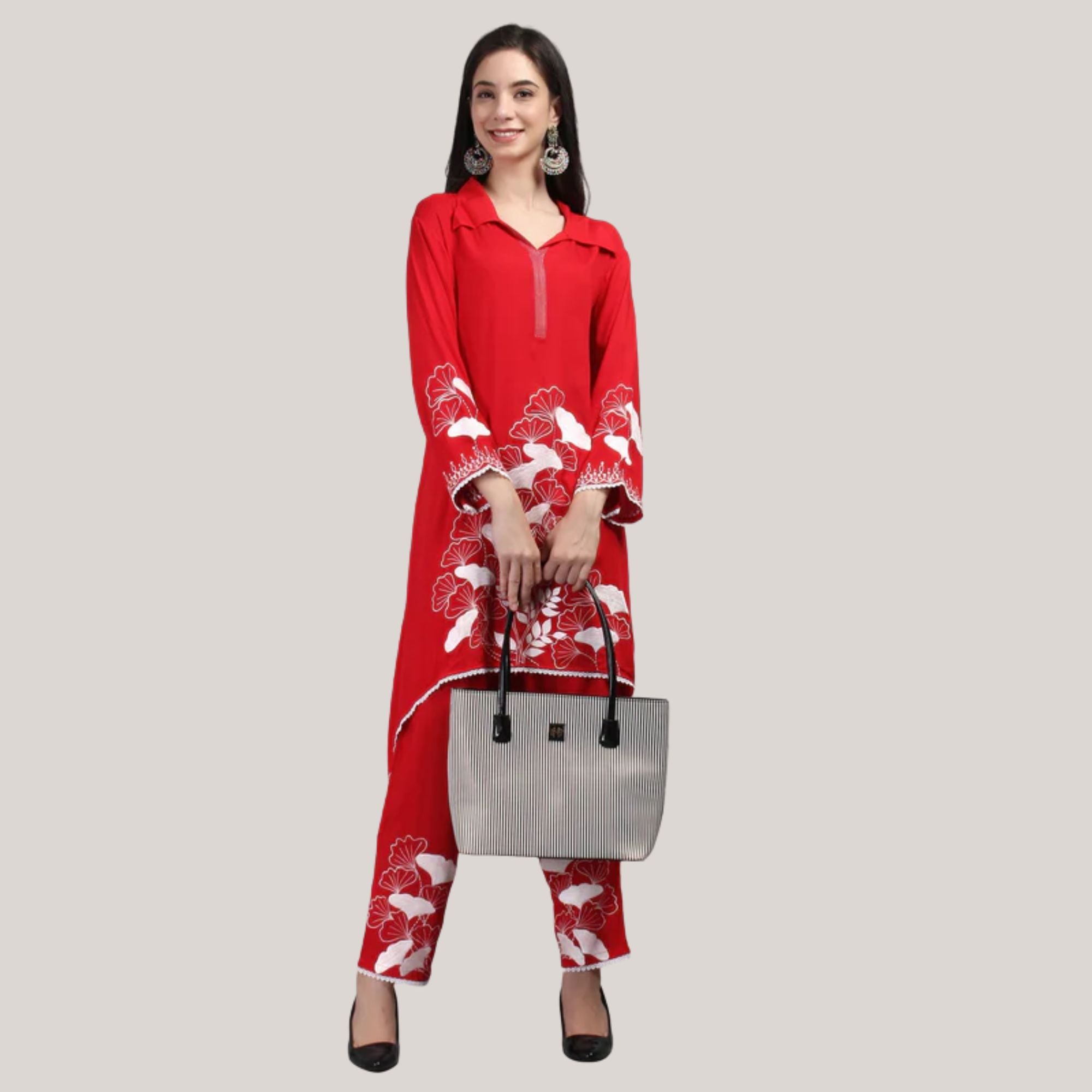embroidered red kurti