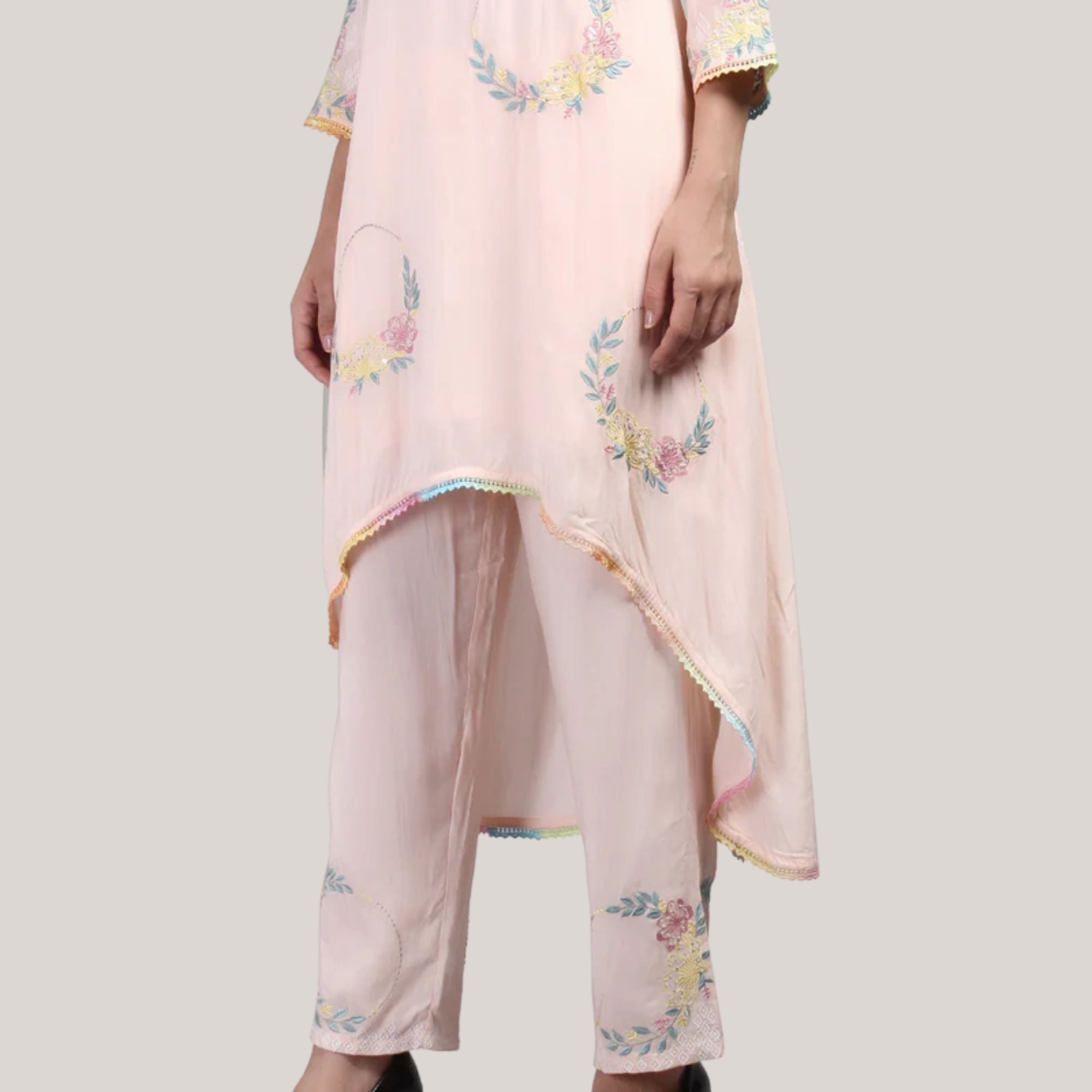 embroidered v-neck kurti set