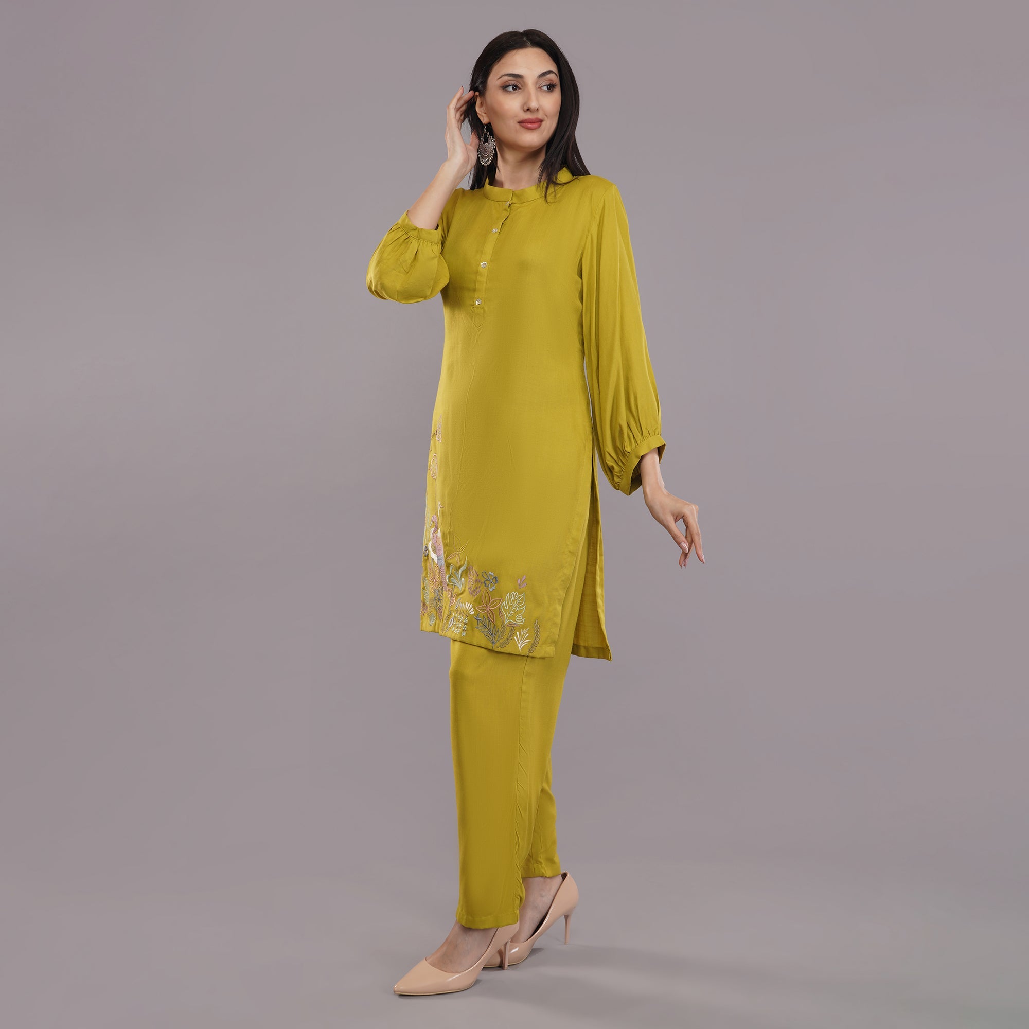 Rayon mehandi Kurti-Pant Set
