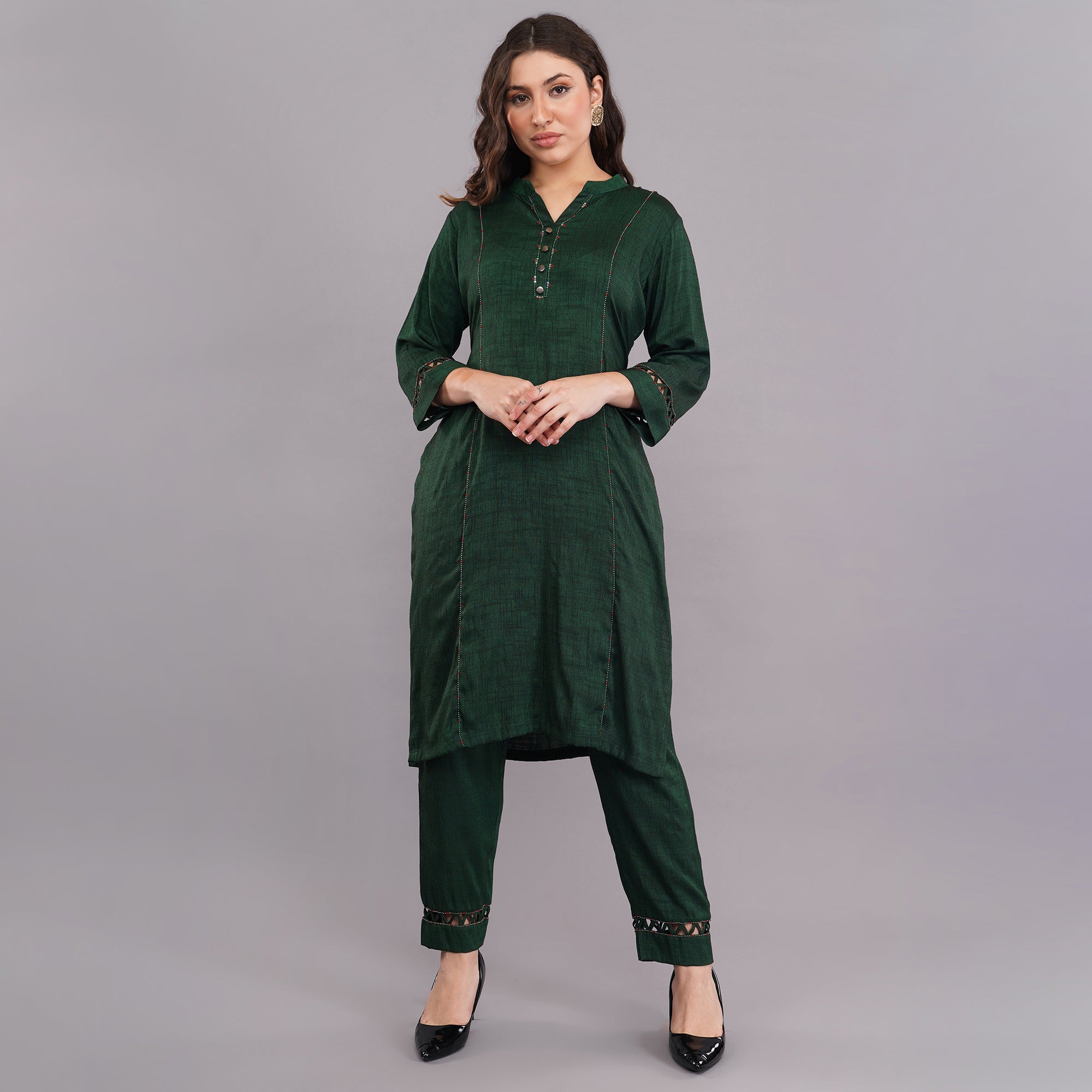 Rayon Green Kurti-Pant Set