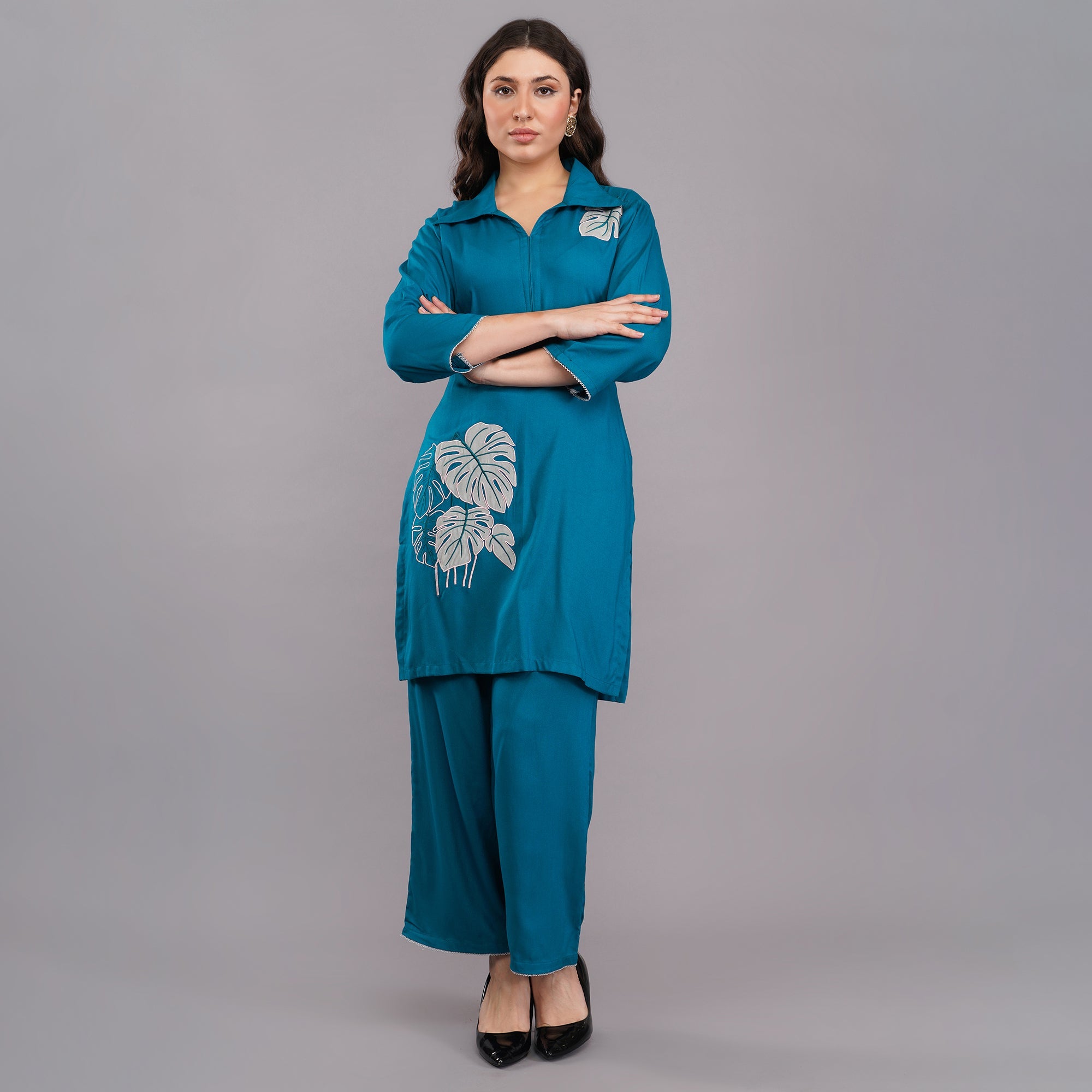 blue kurti set in peacock