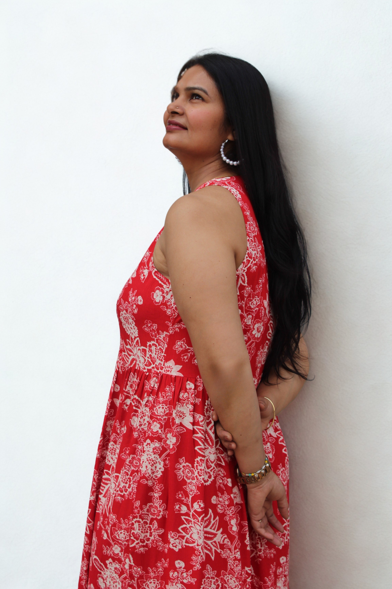 red long sleeve maxi dress