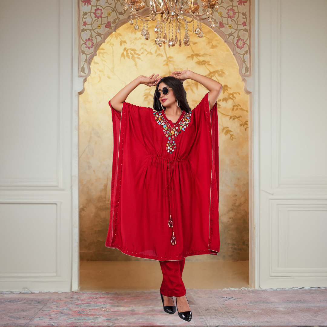 latest red kaftan-pant set
