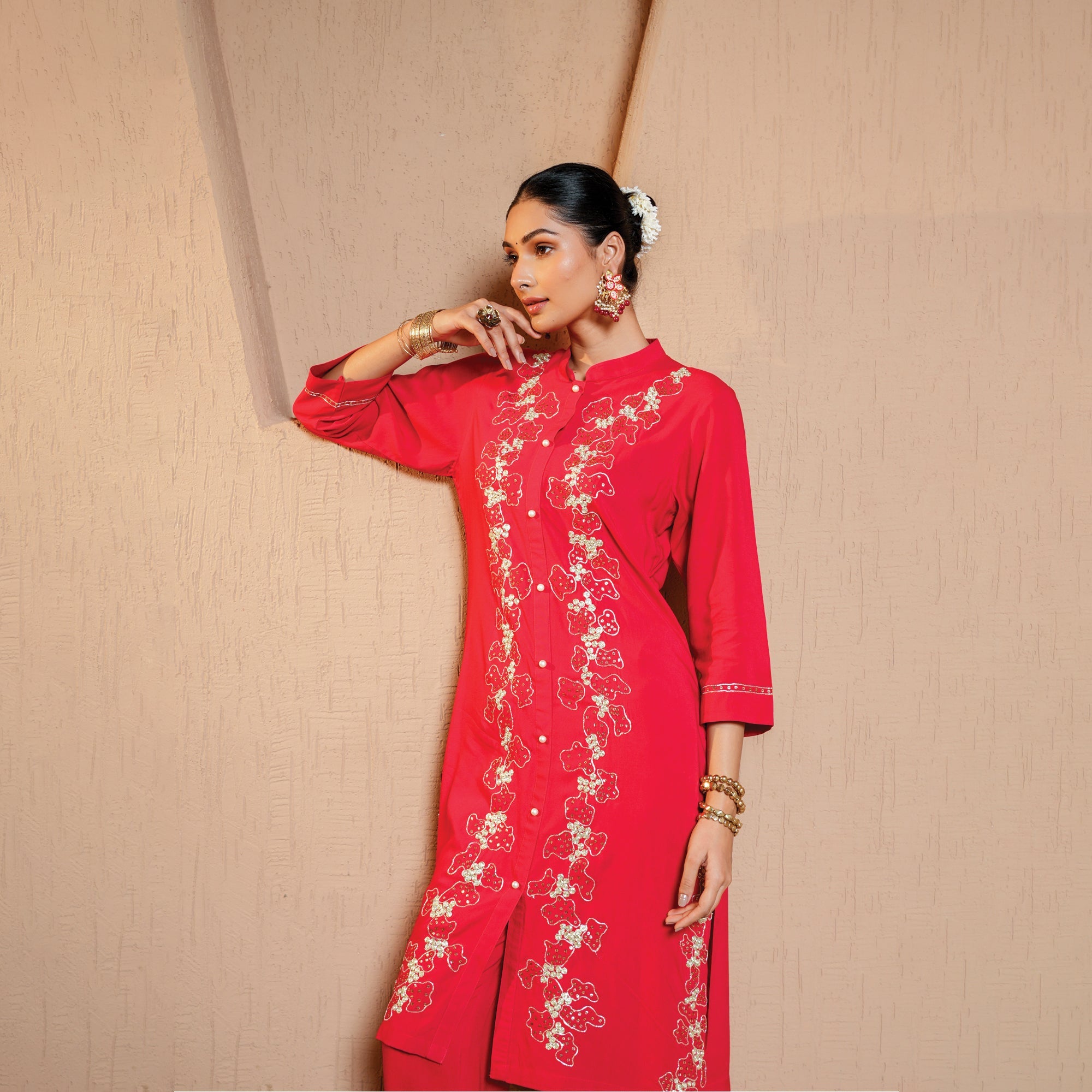 Rayon red suit set
