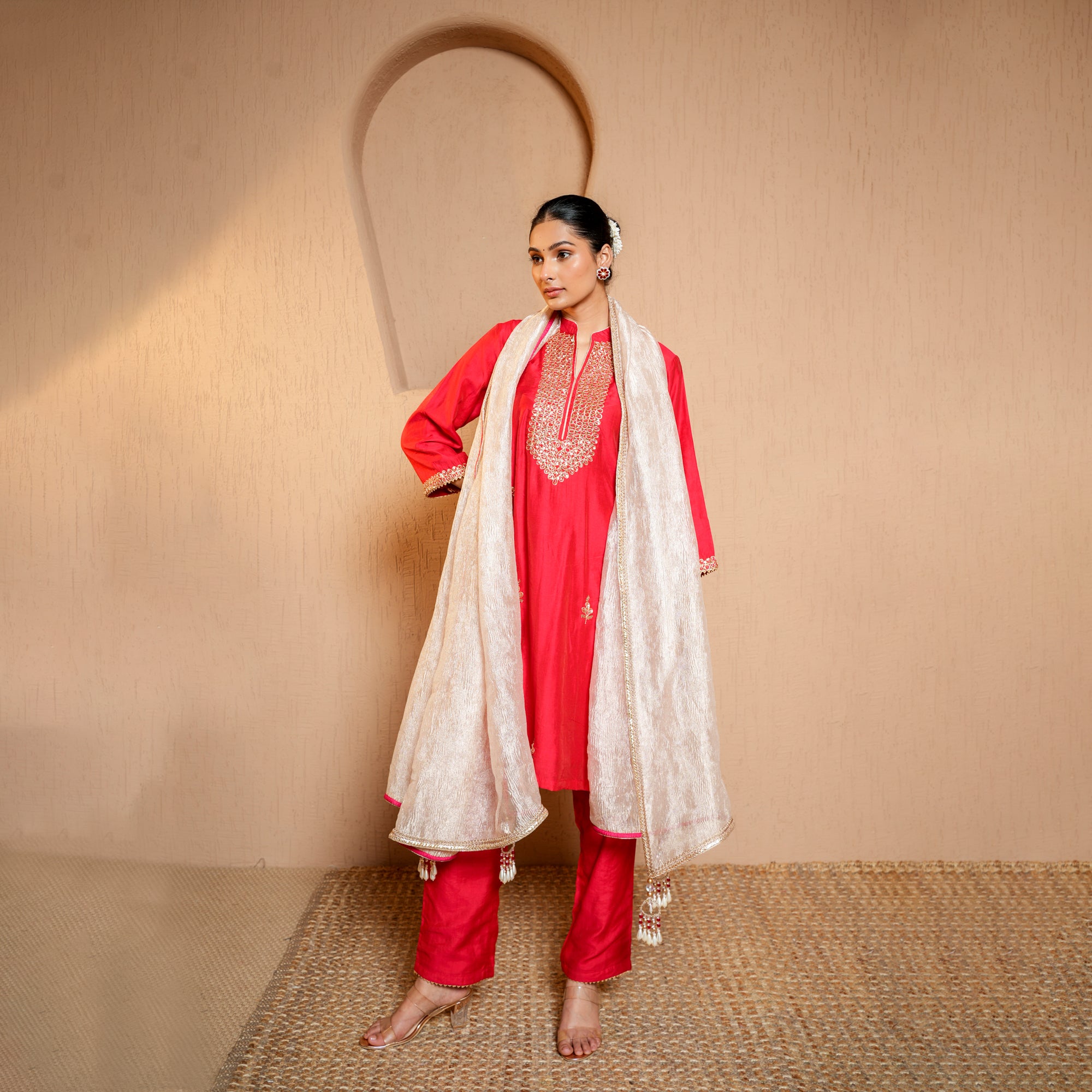 red suit with dupatta