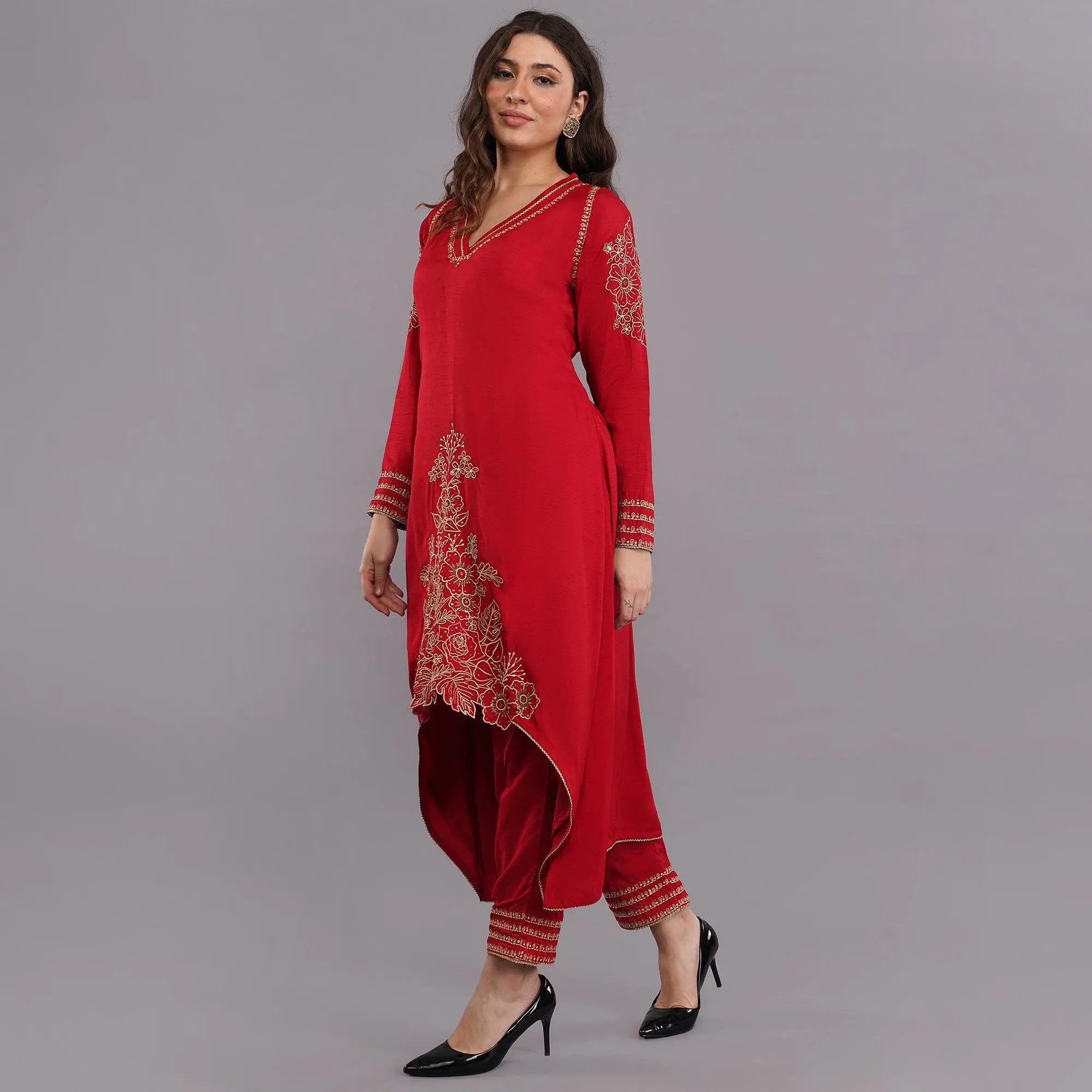 Party wear mahroon Chanderi suit