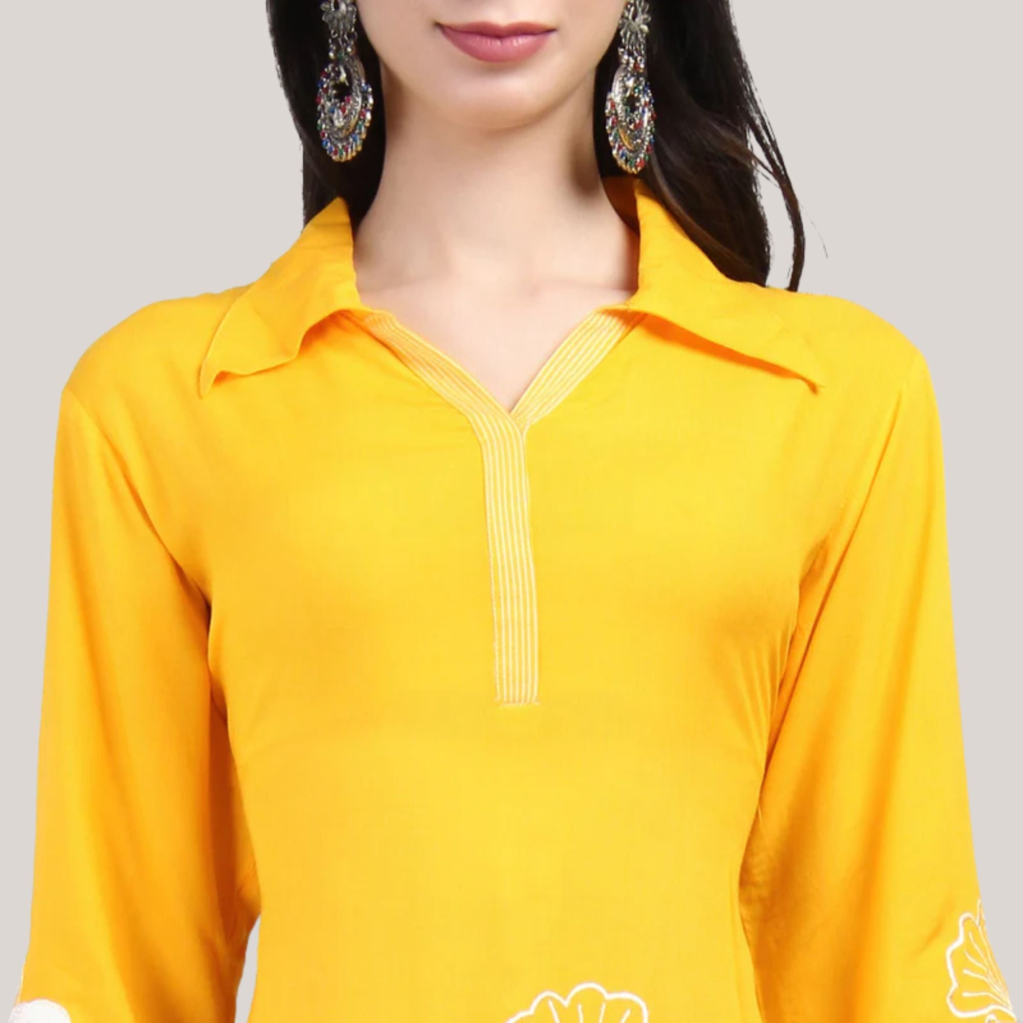 embroidered v-neck kurti set