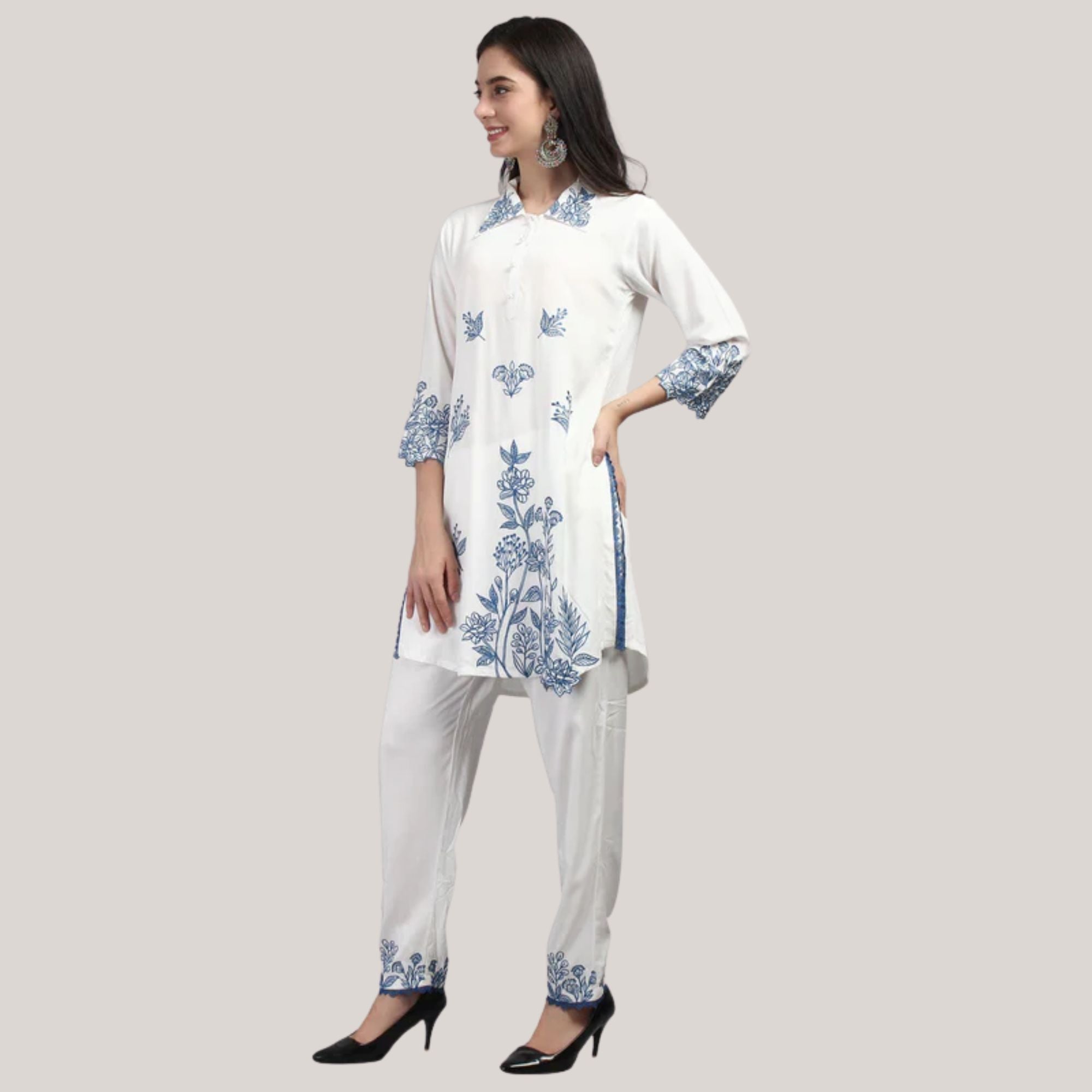 Rayon Fabric Co-ord Set With Machine Thread Work