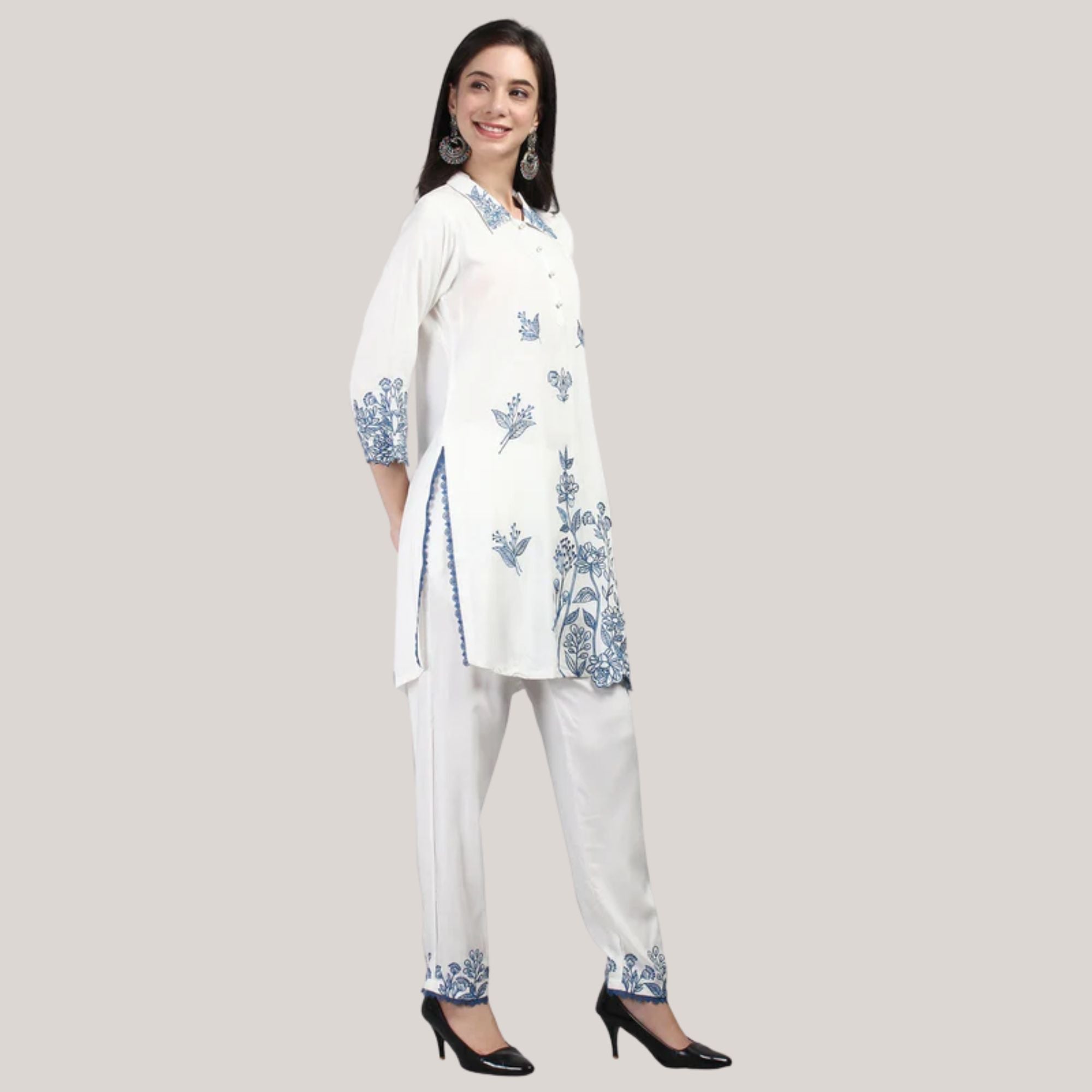 Rayon Fabric Co-ord Set With Machine Thread Work