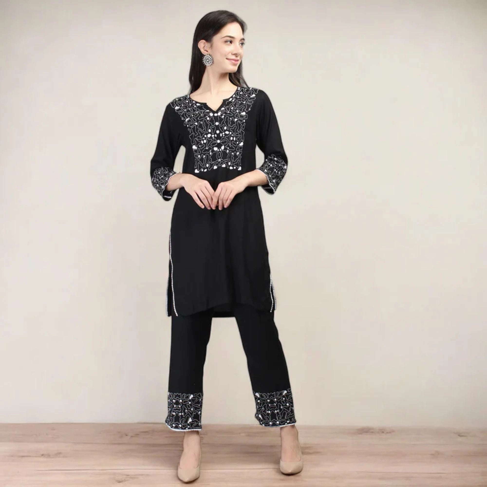 Rayon Co-ord Set With Machine Embroidery