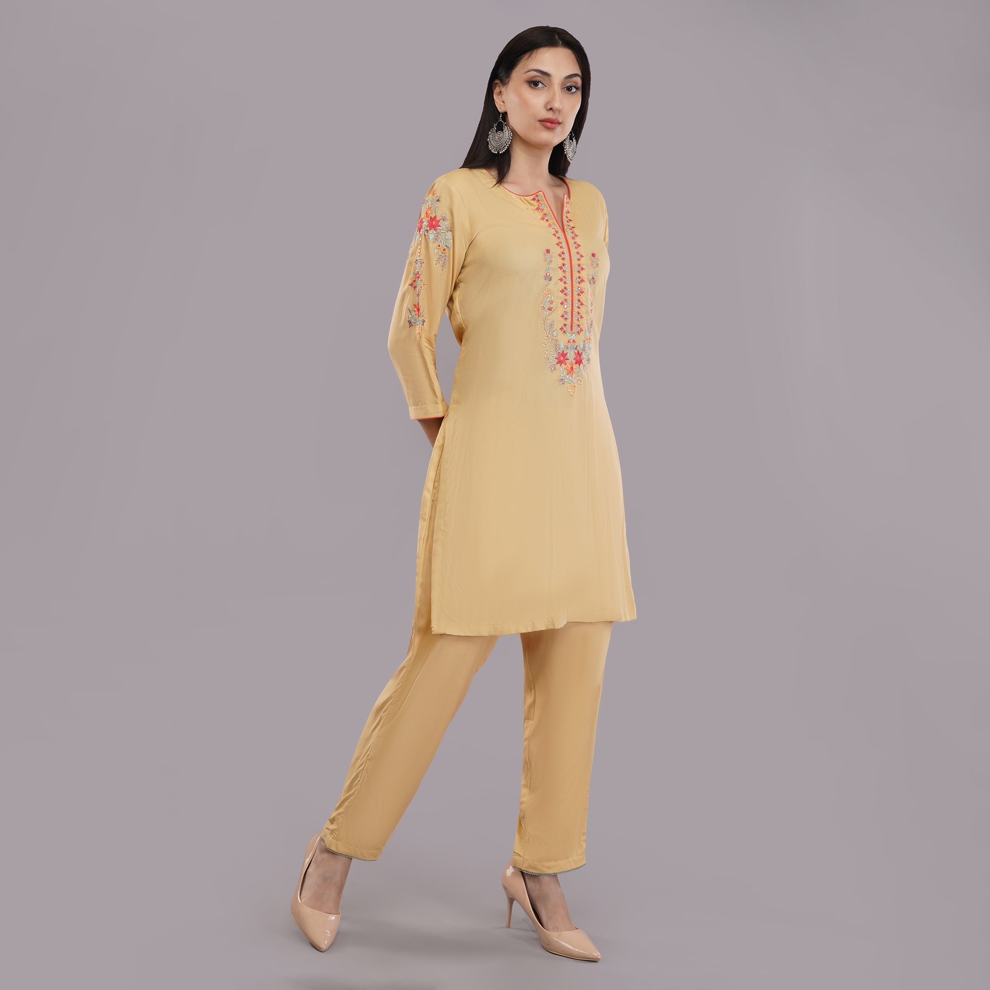 Co-ord Set With Machine Flower Work 