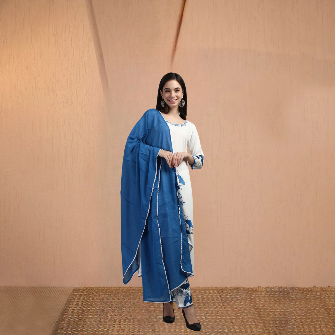 C-cut rayon suit set in blue