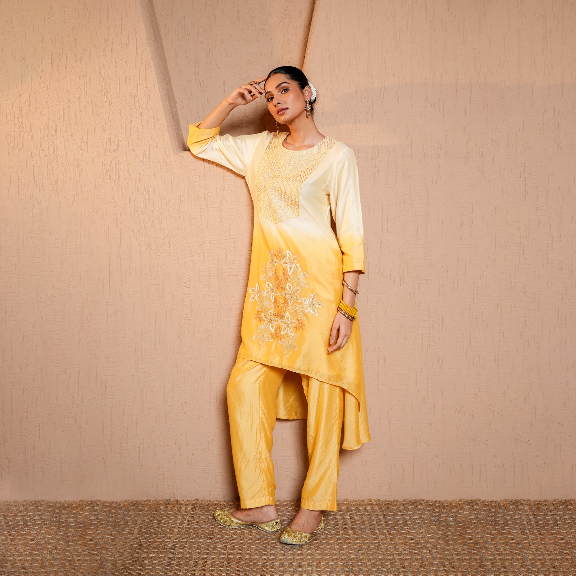 Chanderi kurta with thread embroidery
