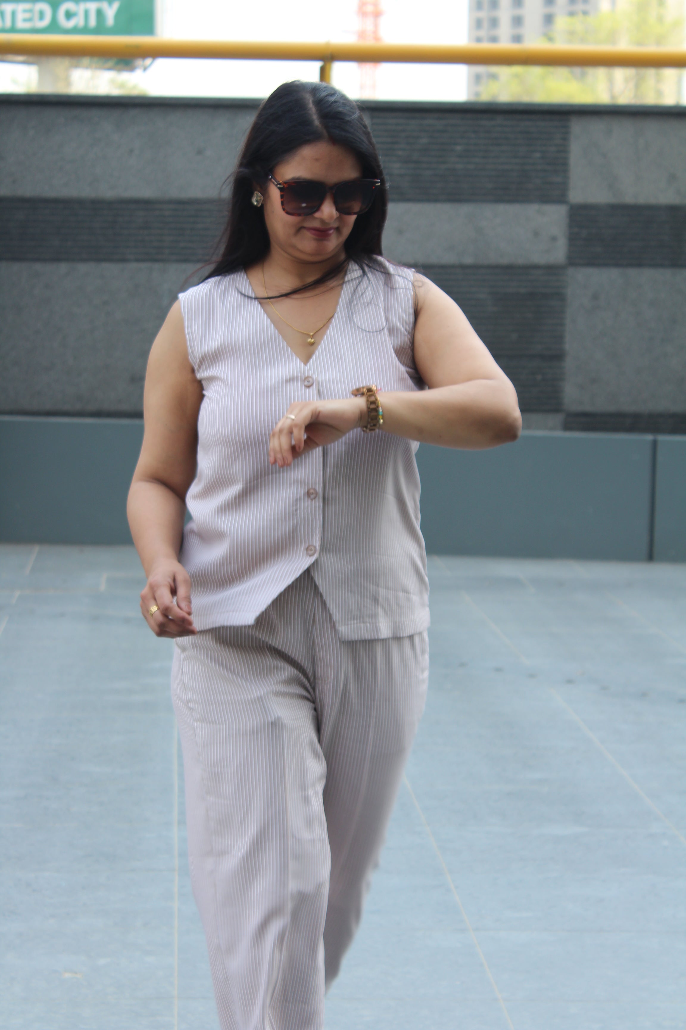 Beige Striped Co-ord Set 