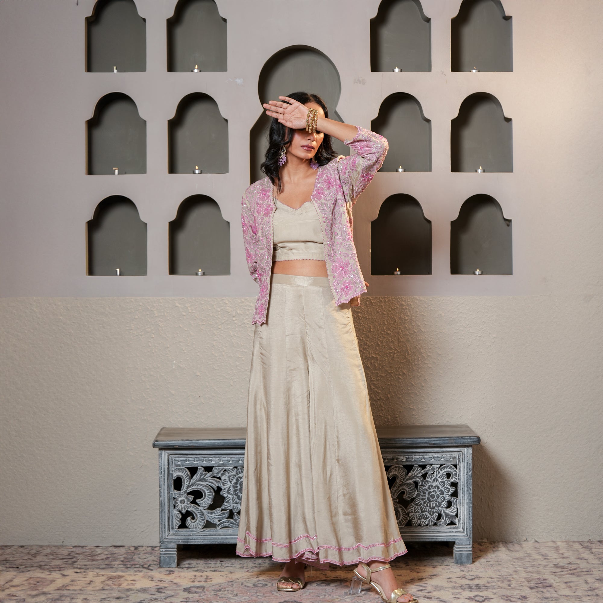 Indo-Western co-ord set with Chanderi fabric