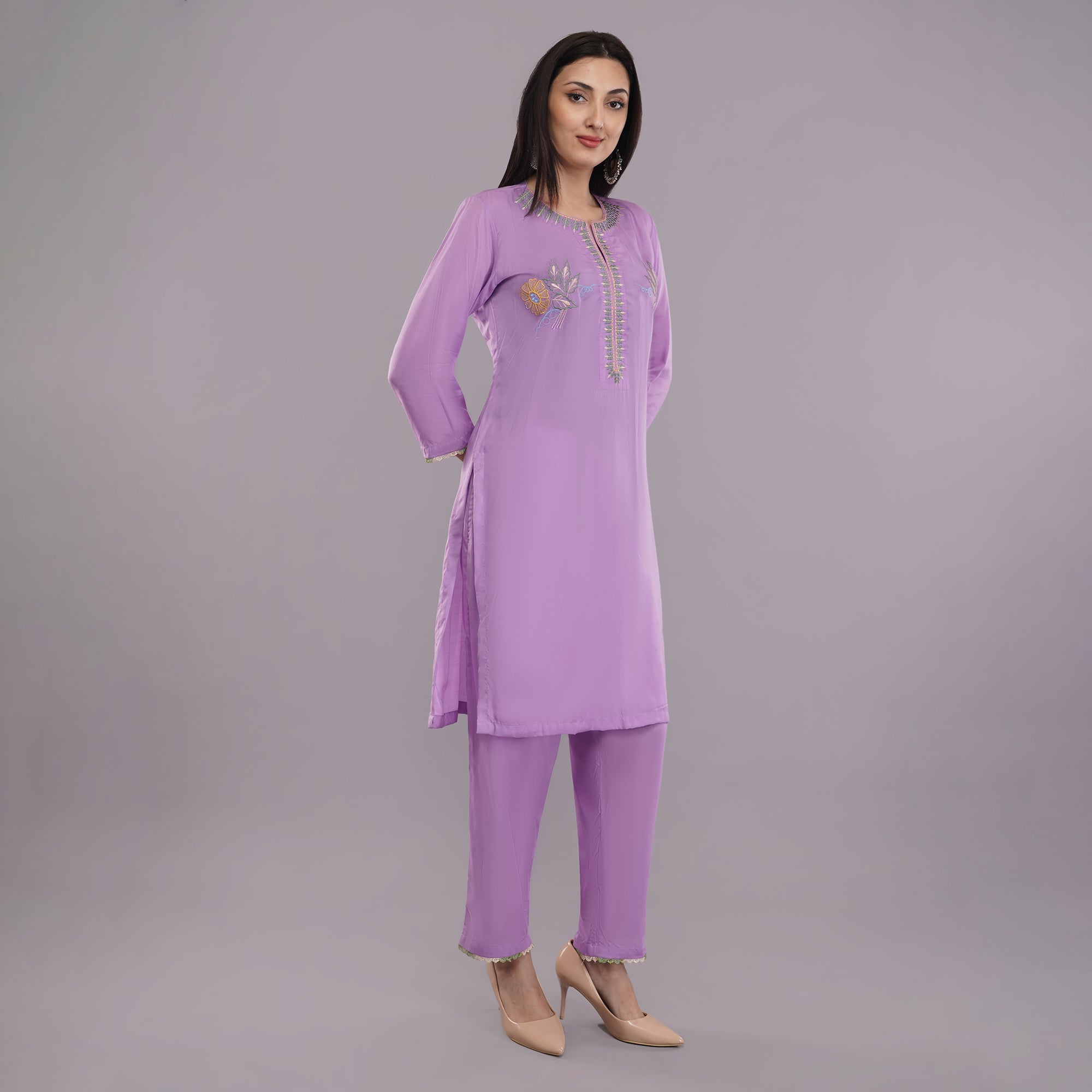 Rayon Co-ord Set With Machine Embroidery Krishika Kreation