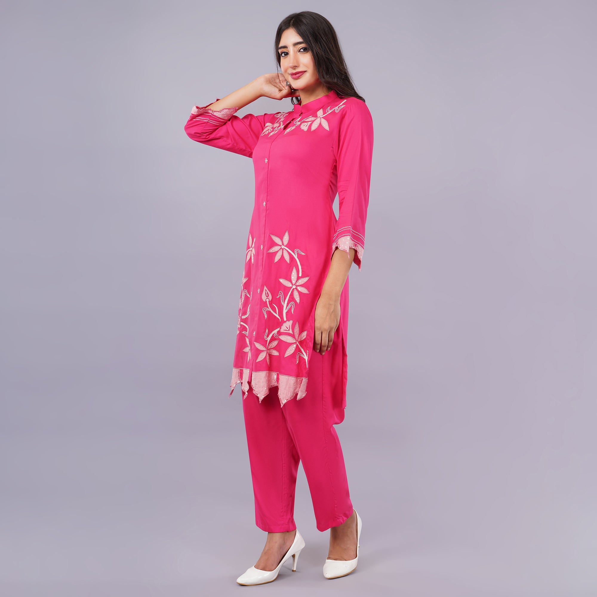 Rayon Co-ord Set Applique Work Hand Embroidery Krishika Kreation