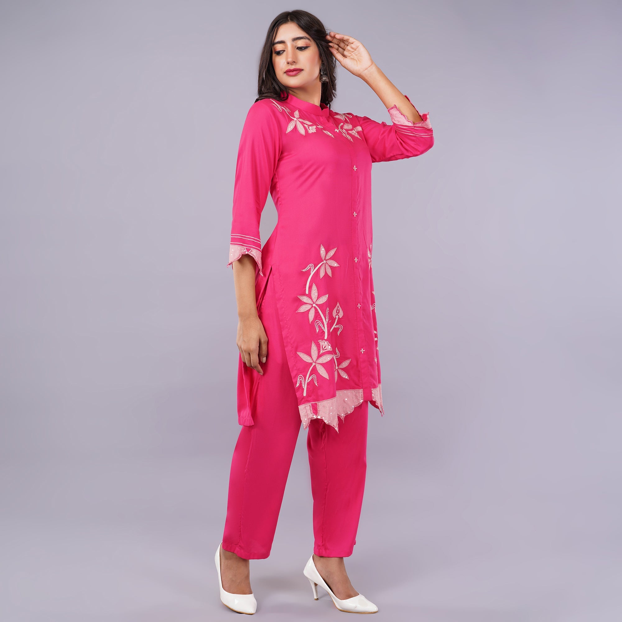 Rayon Co-ord Set Applique Work Hand Embroidery Krishika Kreation