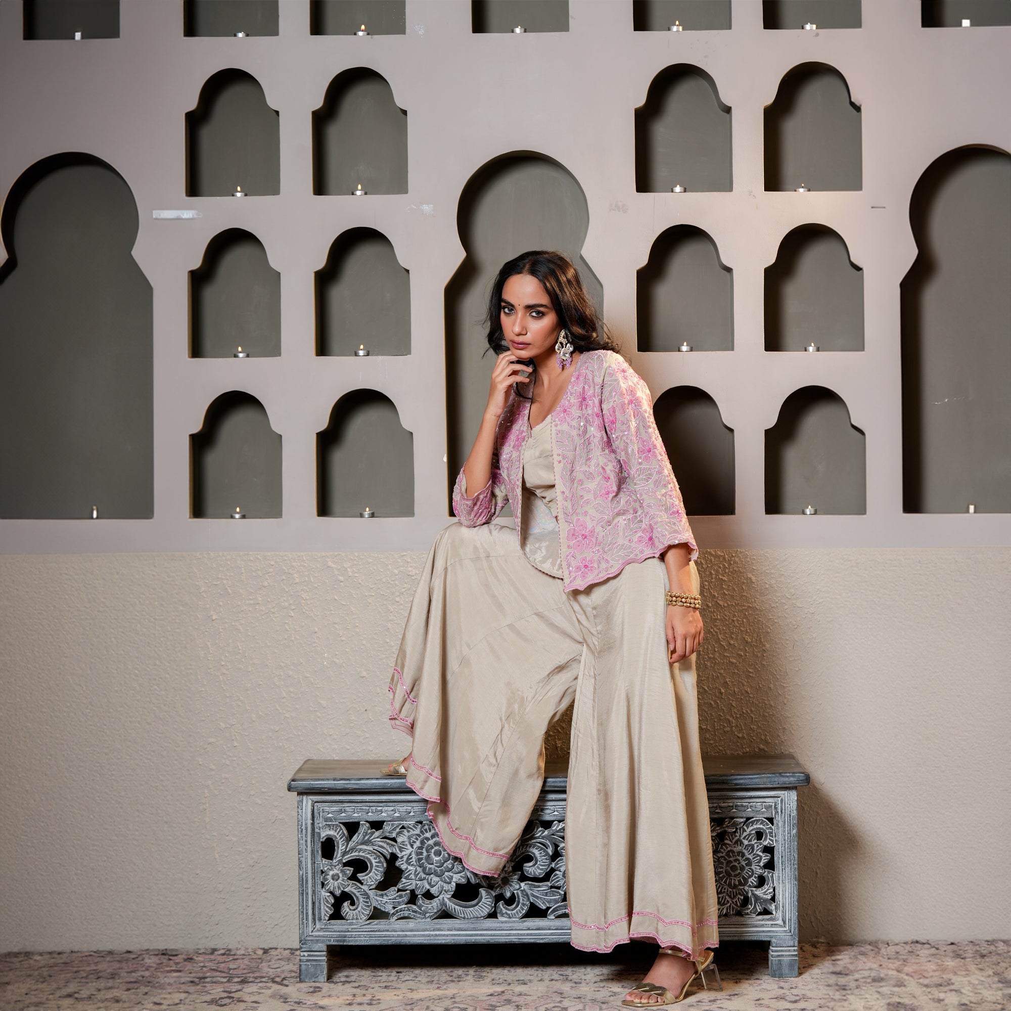 Stylish Chanderi co-ord set for functions
